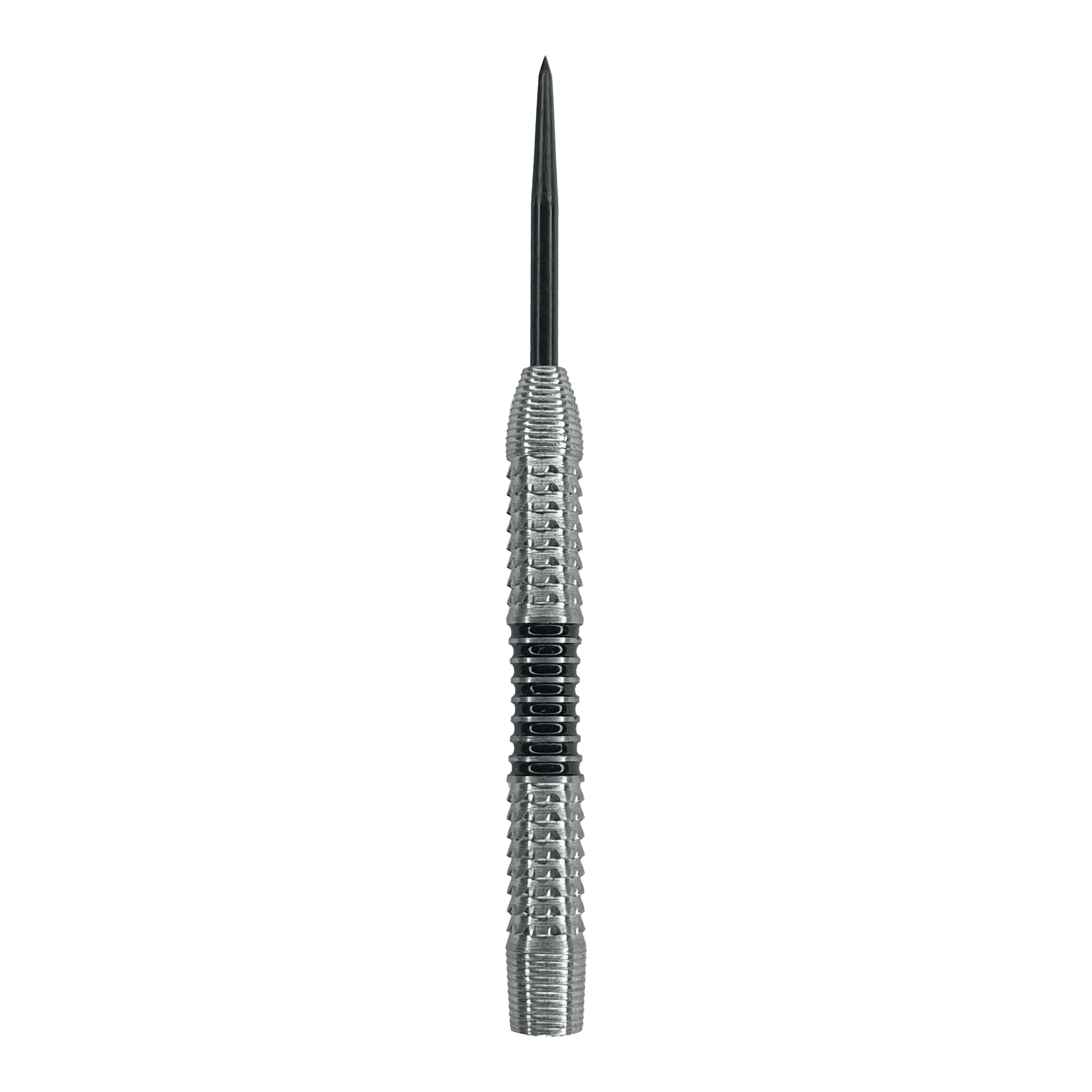 McDart Black Stripe 2 Steeldart-Barrels - 22g Das Bild zeigt einen silbernen Steeldart-Barrel mit einer schwarzen Griffzone in der Mitte. Es handelt sich um das Produkt "McDart Black Stripe 2 Steeldart-Barrels - 22g".
