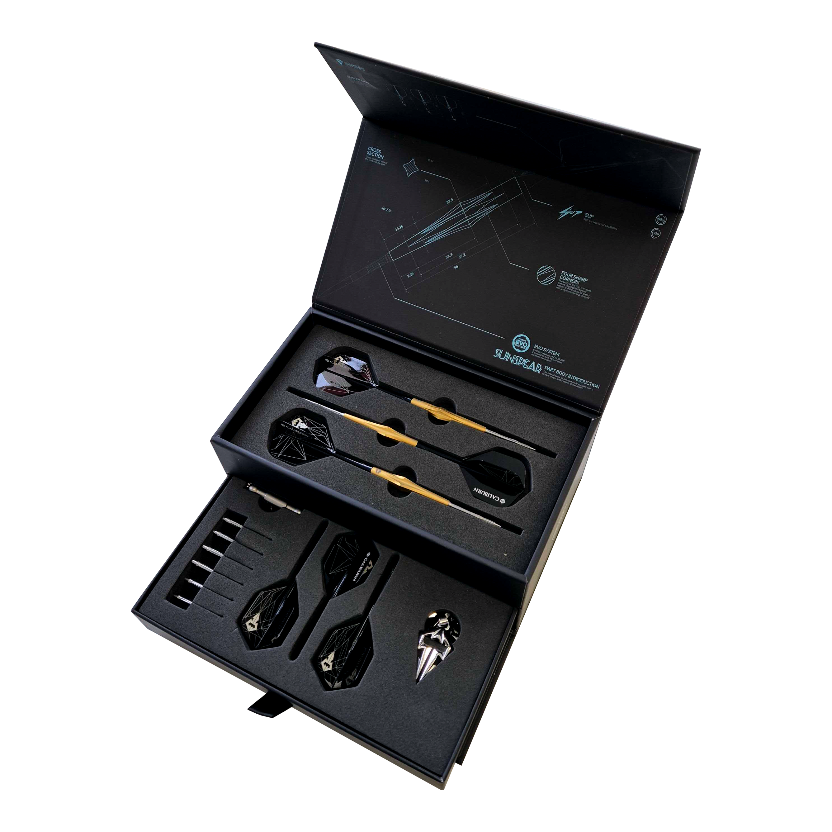 Caliburn Starships Series Sunspear Steeldarts - 19g Abgebildet ist Caliburn Starships Series Sunspear Steeldarts - 19g. Das Produkt zeigt einen Satz hochwertiger Steeldarts.