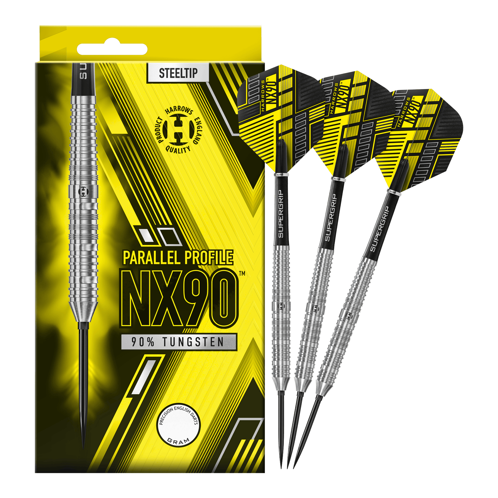 Harrows NX90 Parallel Quick Point Steeldarts Abgebildet sind die Harrows NX90 Parallel Quick Point Steeldarts. Diese Darts sind bekannt für ihre Präzision und ihr paralleles Barrel.