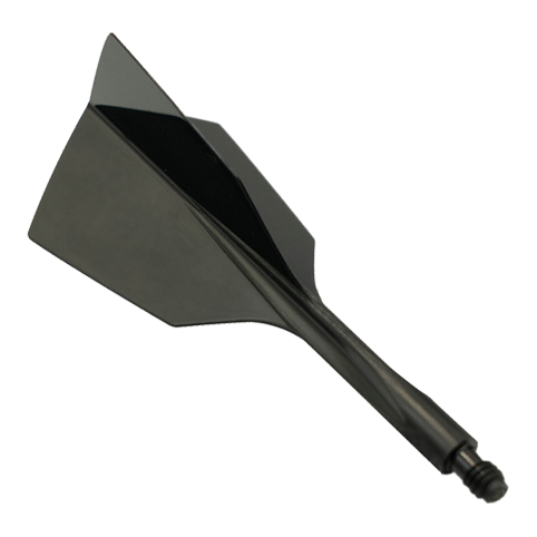 Condor Axe 120 Flight-System Black - Narrow Das Bild zeigt das Produkt "Condor Axe 120 Flight-System Black - Narrow". Es handelt sich um einen schwarzen, schmalen Dartflight mit integriertem Schaft.