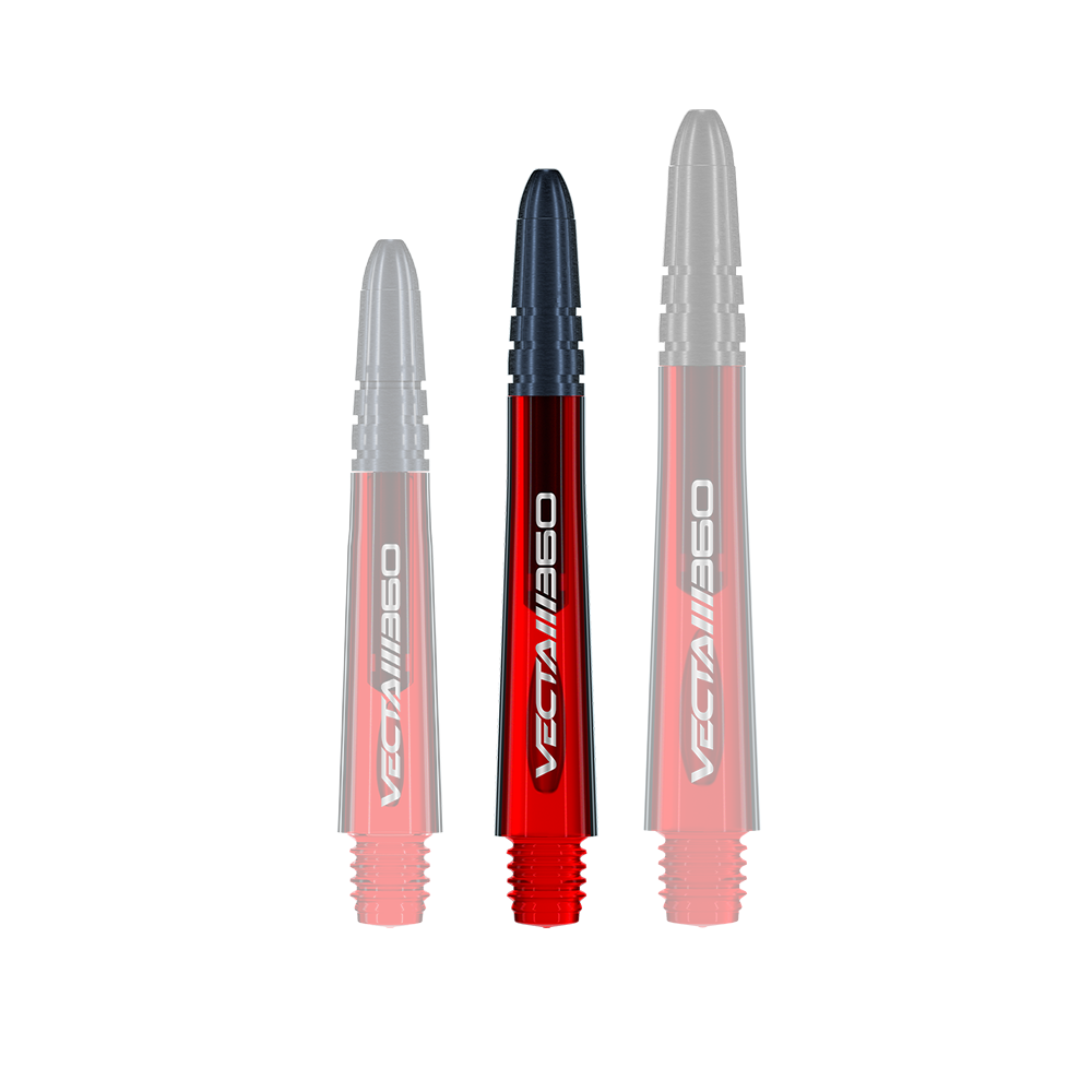 Zu sehen ist ein einzelnes Dart-Schaft mit dem Dateinamen 7025-419_Winmau_Vecta_Blade360_Shafts_Rot_37mm_1. Das Produkt ist rot und misst 37 mm in der Länge.