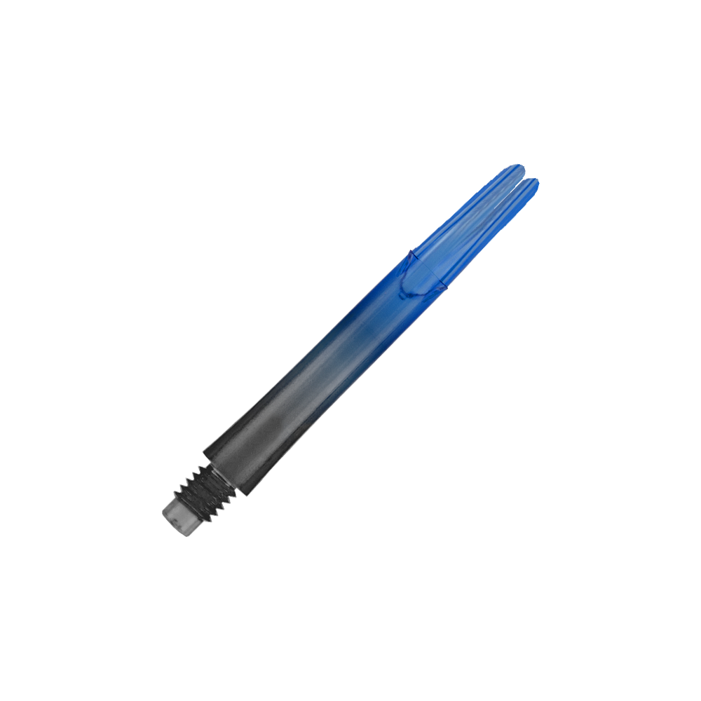 L-Style L-Shaft Locked Straight Natural9 TwoTone Shafts - Blau Das Bild zeigt einen zweifarbigen Dart-Schaft in Schwarz und Blau. Der Schaft hat ein gerades Design und ist ohne Kappen abgebildet.