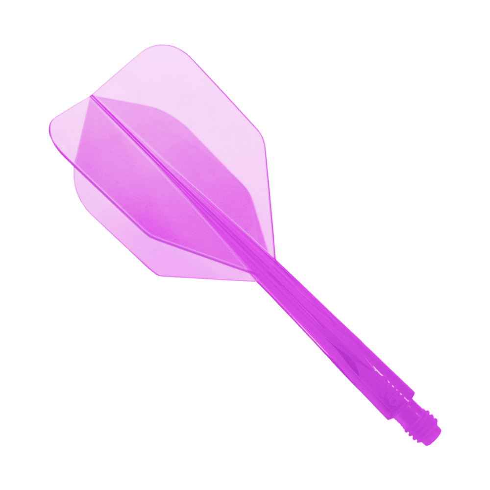 Condor Axe Clear Purple Flight-System Small - XL - 37,5 mm Das Bild zeigt ein durchsichtiges, lilafarbenes Dartflight-System. Es ist das Modell "Condor Axe Clear Purple Flight-System" in der Größe Small - XL - 37,5 mm.