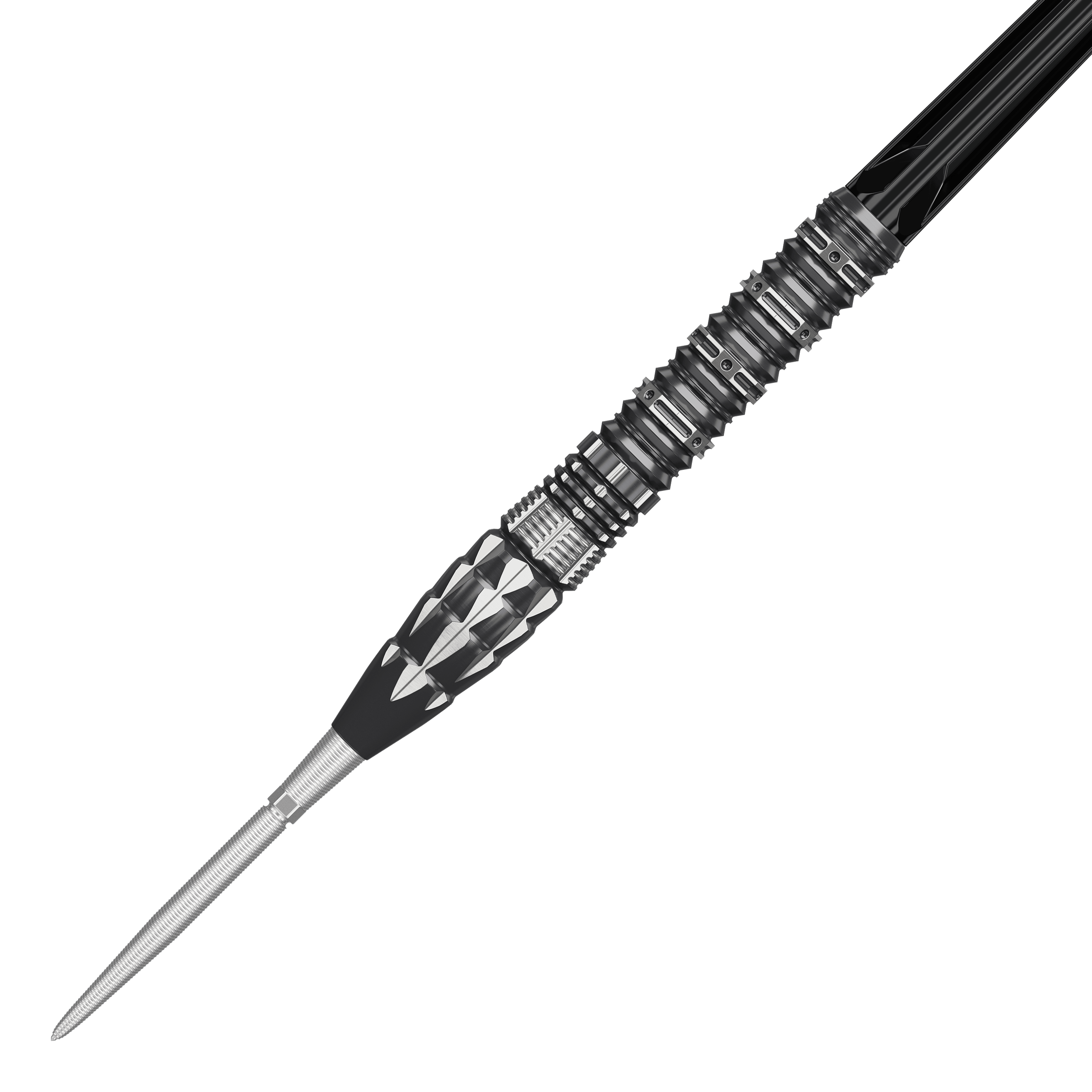 Target Japan Pyro GEN12 Swiss Point Steeldarts Das Foto zeigt die Spitze und Barrel der Target Japan Pyro GEN12 Swiss Point Steeldarts. Die Gestaltung ist modern und auffällig.