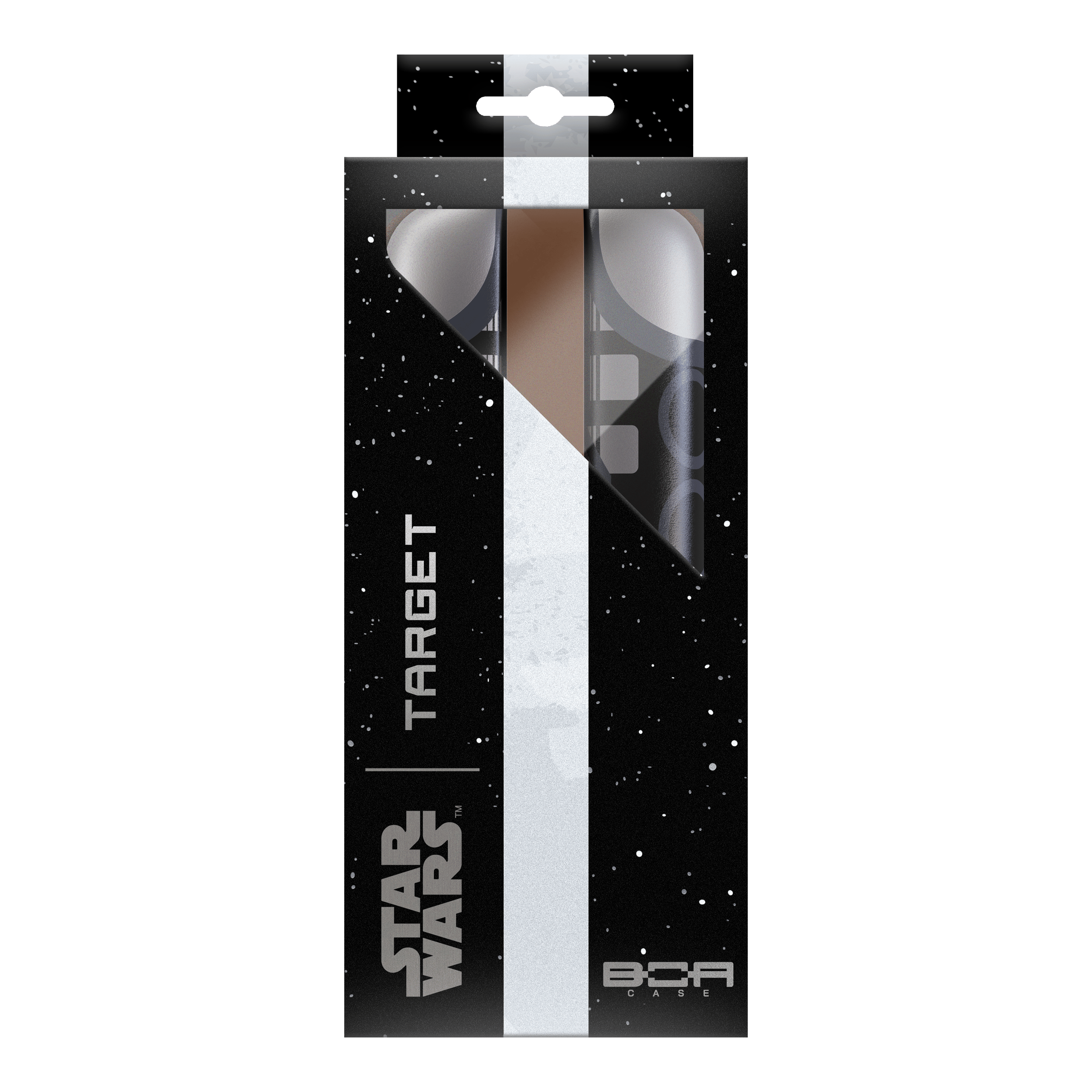 Target Star Wars Boa Dartcase - Mandalorian Dieses Bild präsentiert das Target Star Wars Boa Dartcase - Mandalorian. Das Dartcase ist im Stil der Mandalorian-Serie gestaltet.
