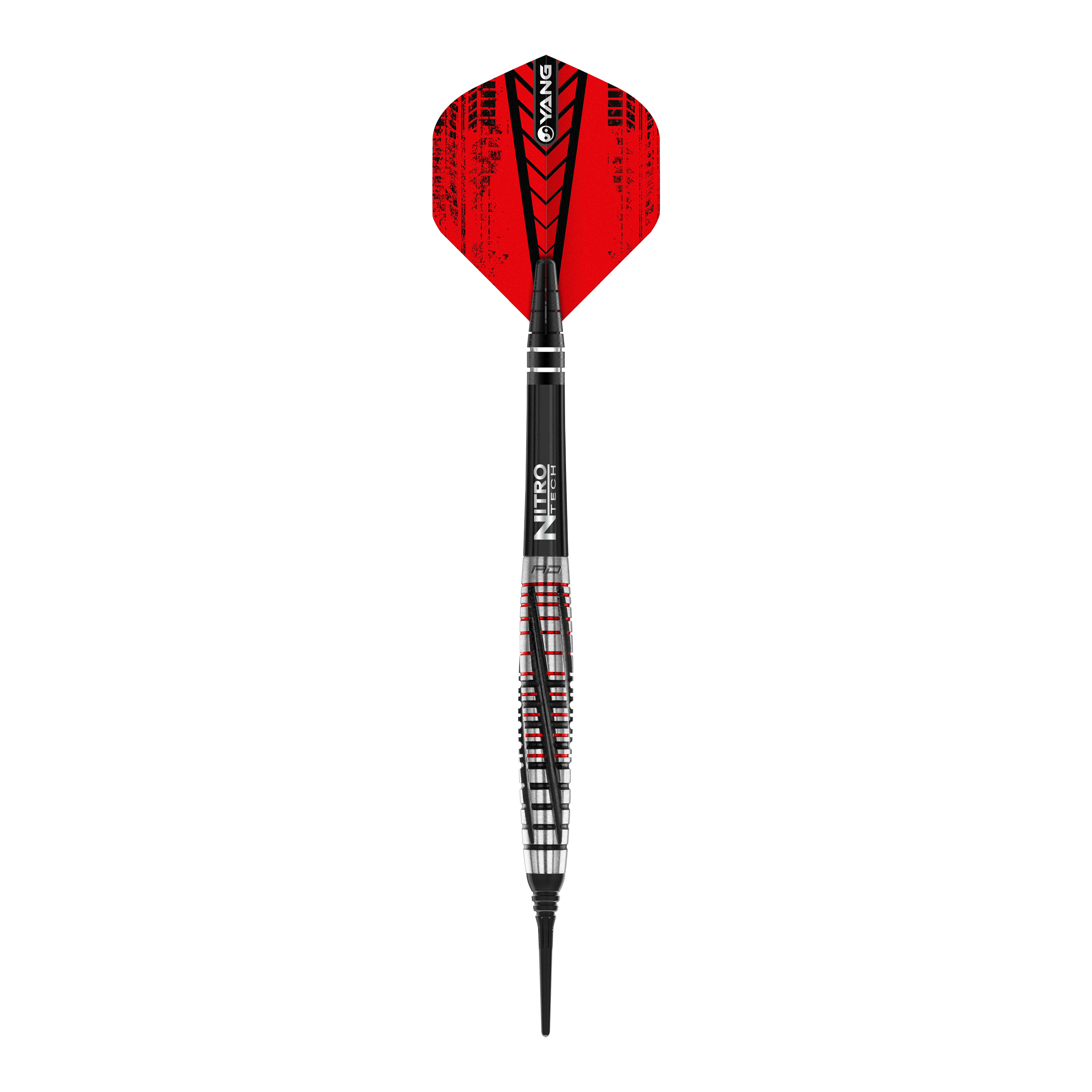 Red Dragon Rifle Softdarts - 20g Das Bild zeigt einen Red Dragon Rifle Softdart mit einem Gewicht von 20 Gramm. Der Dartpfeil hat rote Flights und ein schwarz-silbernes Barrel mit roten Akzenten.