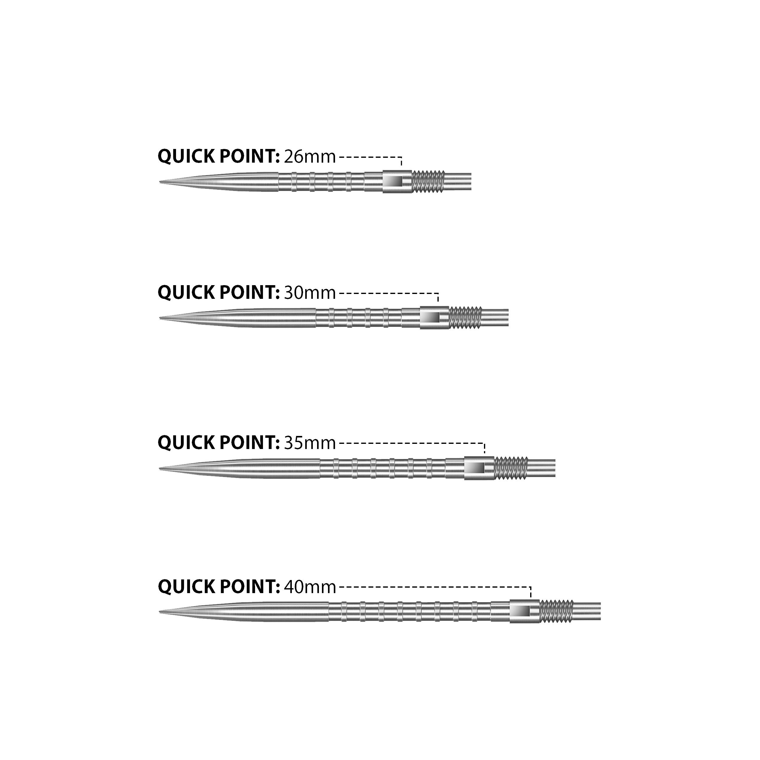 Harrows Quick Point Heavy Metal Dartspitzen - Silber Das Bild zeigt Harrows Quick Point Heavy Metal Dartspitzen in Silber. Diese Dartspitzen bieten eine gute Griffigkeit und Langlebigkeit.