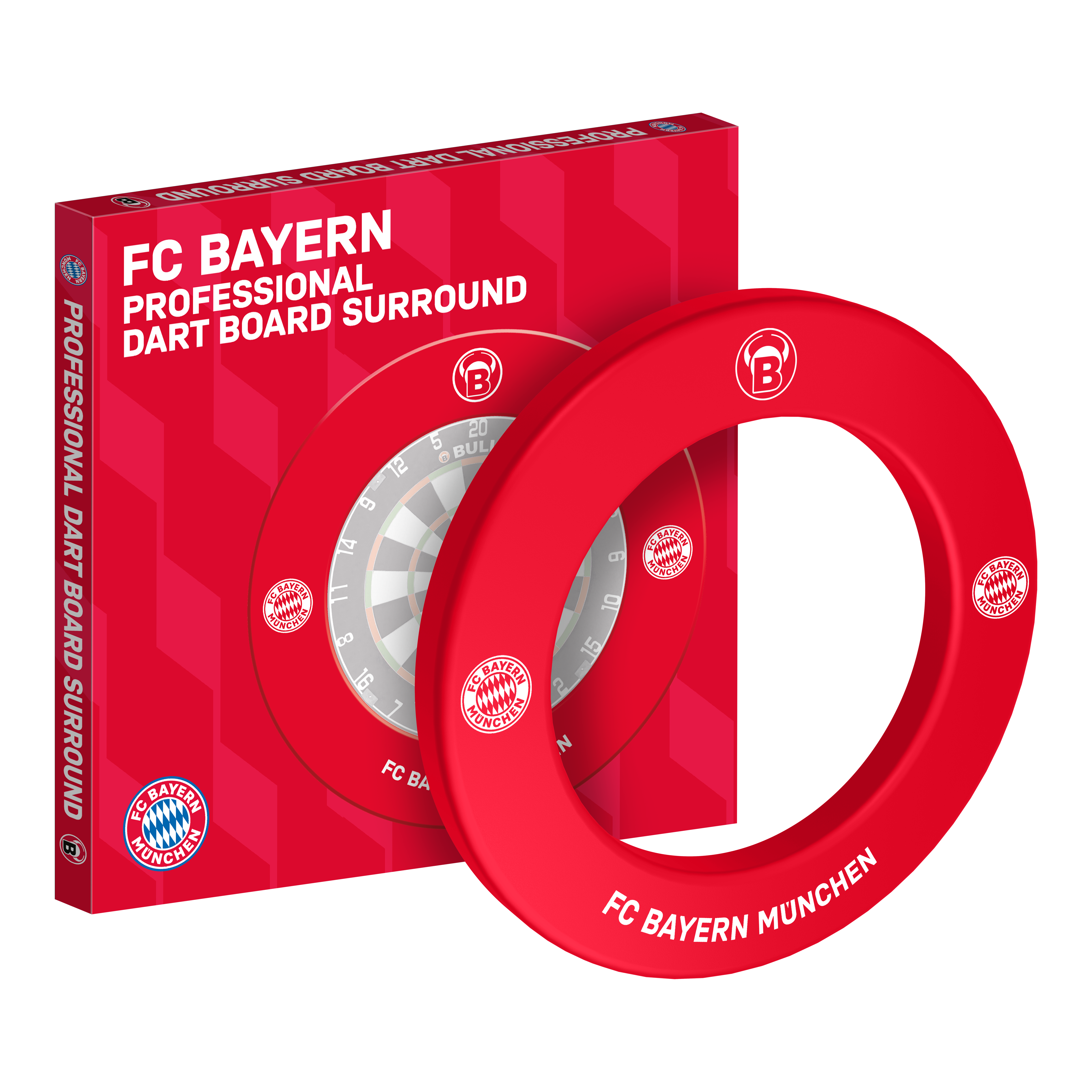 Bulls FC Bayern München Premium Dartboard Surround Abgebildet ist das Bulls FC Bayern München Premium Dartboard Surround. Die Dartboard-Umrandung ist im Stil des FC Bayern München gestaltet.