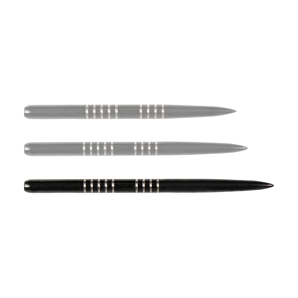 57743_Bulls_GP1_Steeldartspitzen_Schwarz_42mm_1nQbPgGPWZxieR Das Bild zeigt drei schwarze Steeldartspitzen des Modells "Bulls GP1". Die Spitzen haben silberne Rillen zur besseren Griffigkeit.