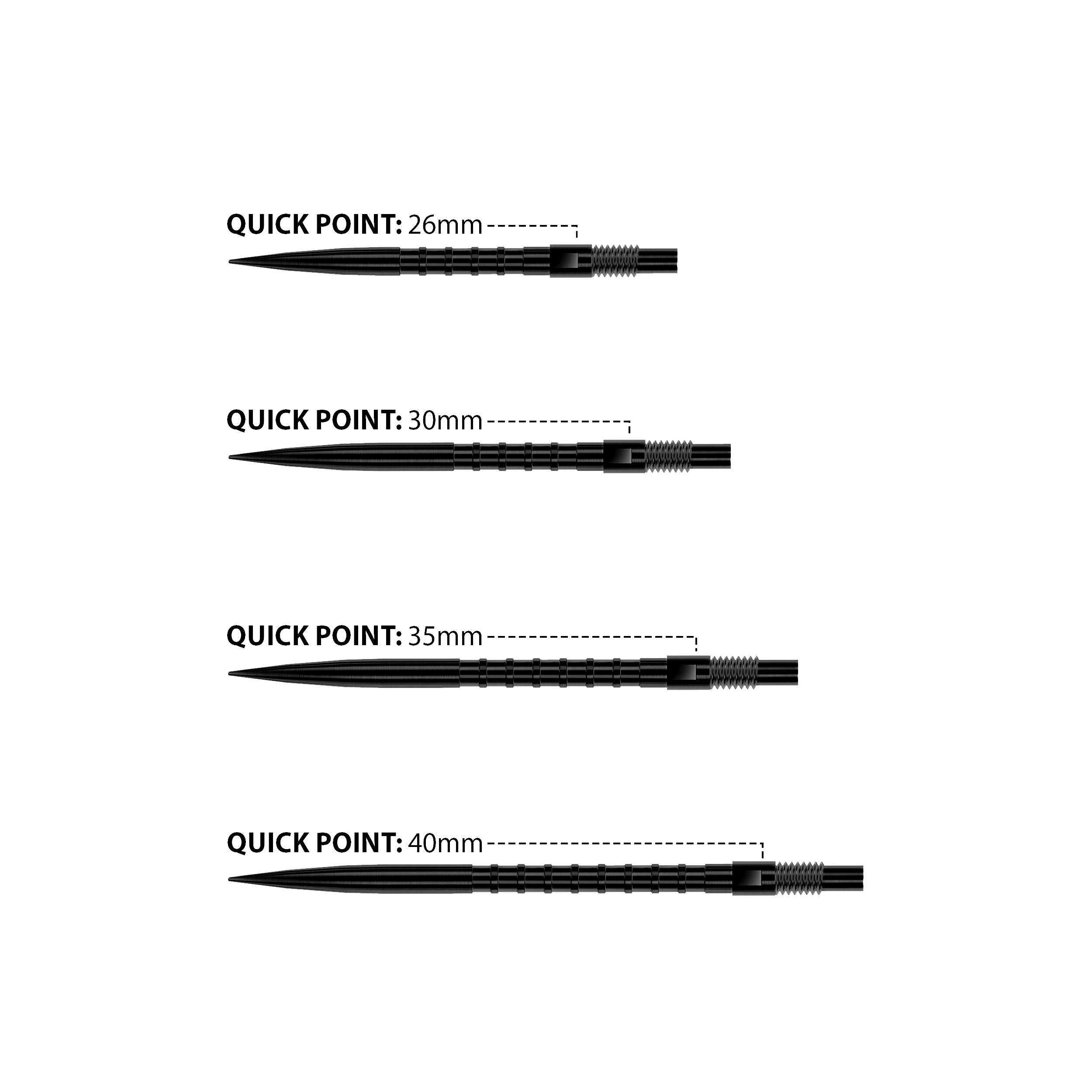 Harrows Quick Point Heavy Metal Dartspitzen - Schwarz Das Bild zeigt Harrows Quick Point Heavy Metal Dartspitzen in Schwarz. Sie sind robust und für präzise Würfe geeignet.