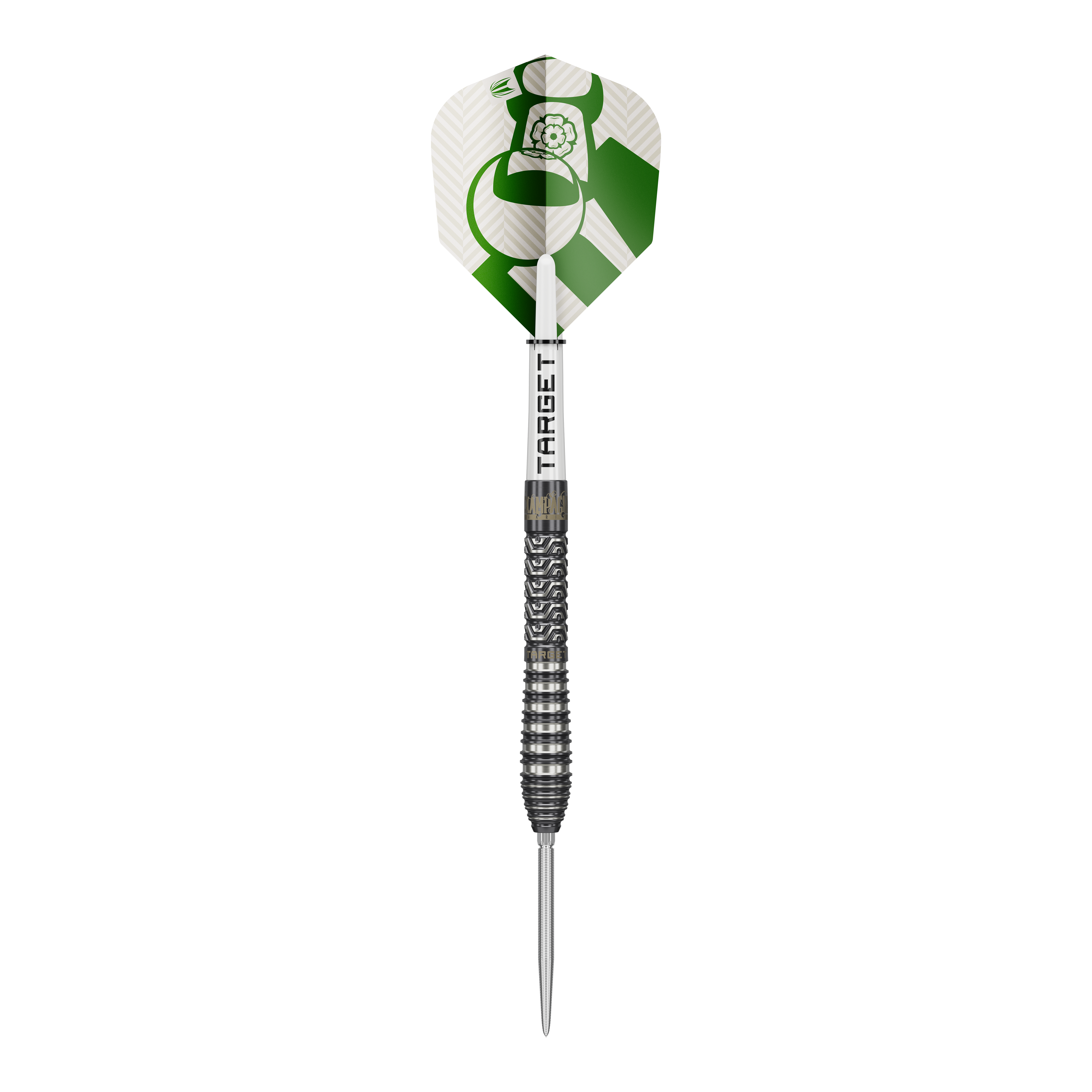 Zu sehen ist Target Charlie Manby Swiss Points Steeldarts. Das Bild präsentiert einen einzelnen Dart aus dem Set.
