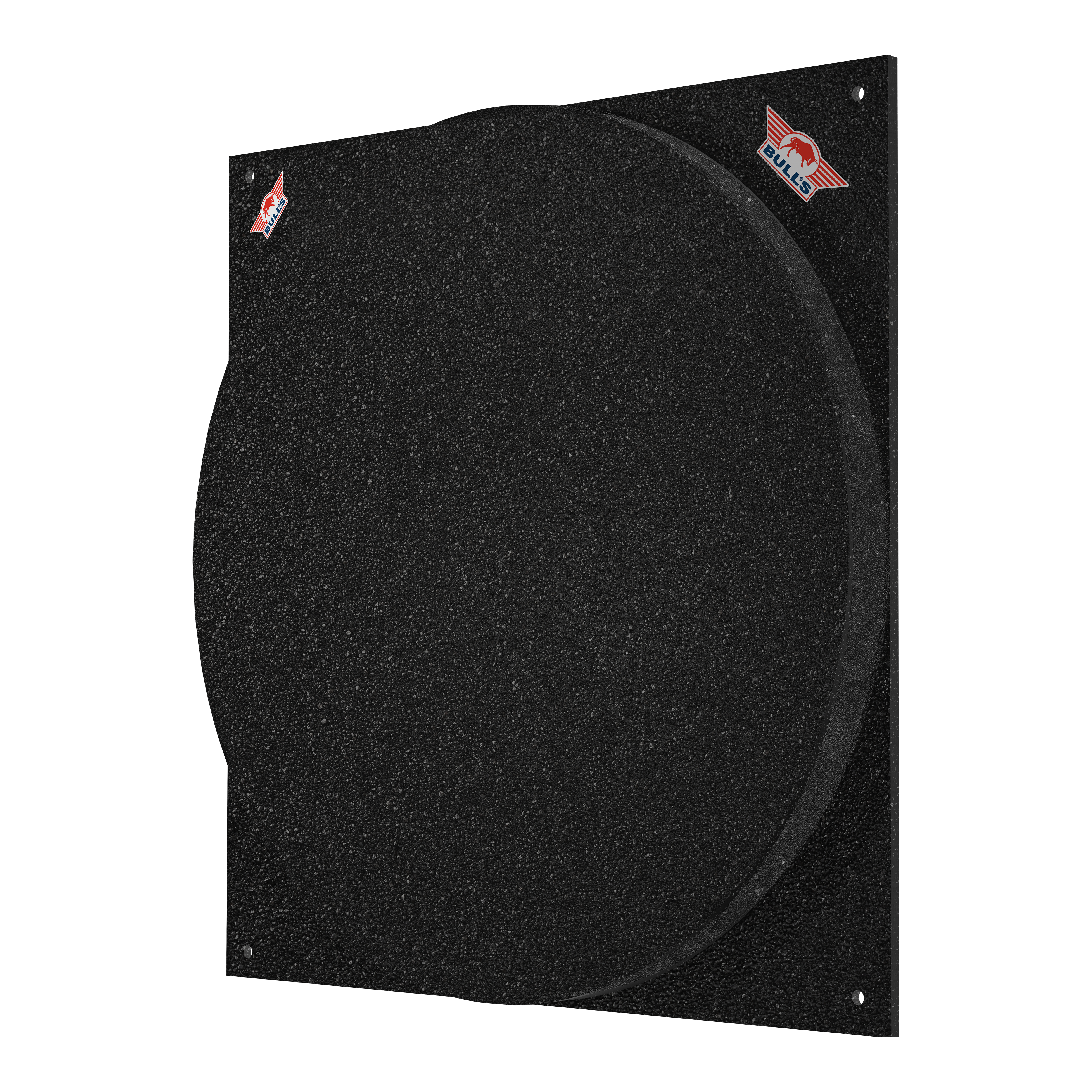 Bulls NL Dartboard Silencer Das Bild zeigt das Produkt "Bulls NL Dartboard Silencer". Es handelt sich um eine schwarze Schallschutzmatte für eine Dartscheibe.