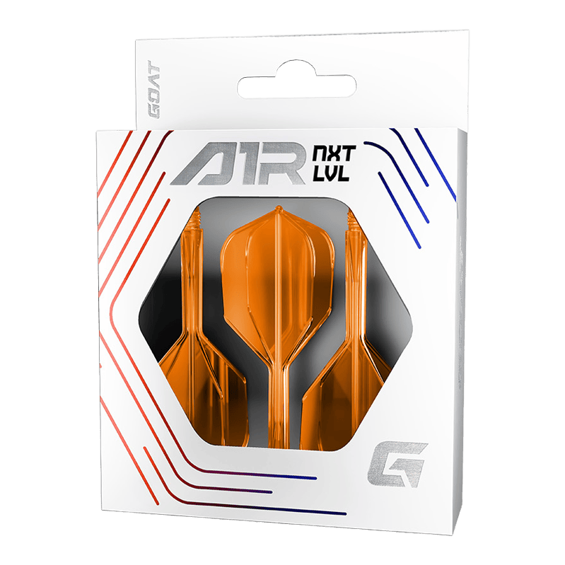 Das Bild zeigt das GOAT A1R No6 Flight-Shaft-System in Neon Orange. Dieses Dart-Zubehör eignet sich ideal für professionelle Spieler.