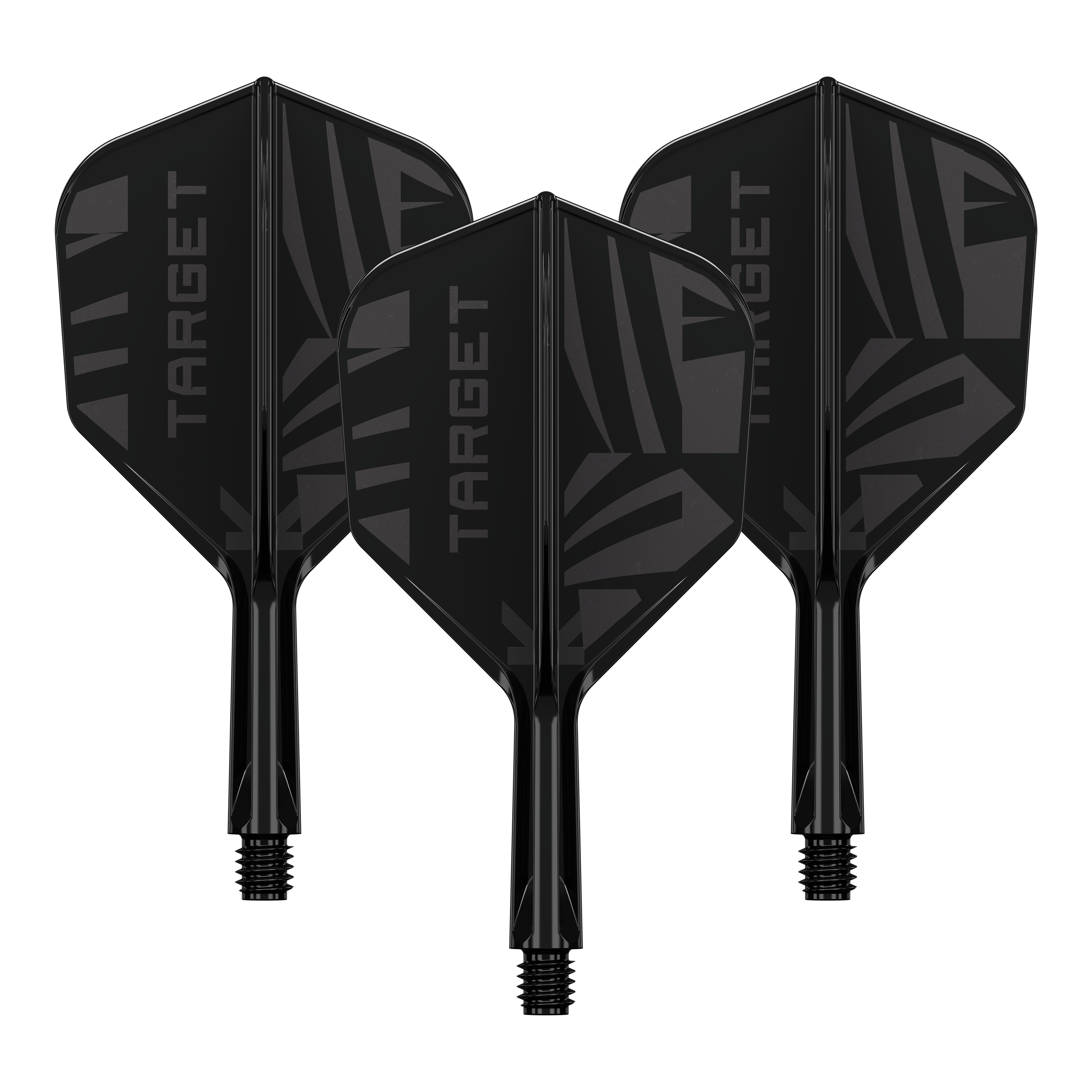 Ein Set aus Target K-Flex Black No6 Flights in 19 mm liegt vor. Die Flights sind gemeinsam abgebildet.