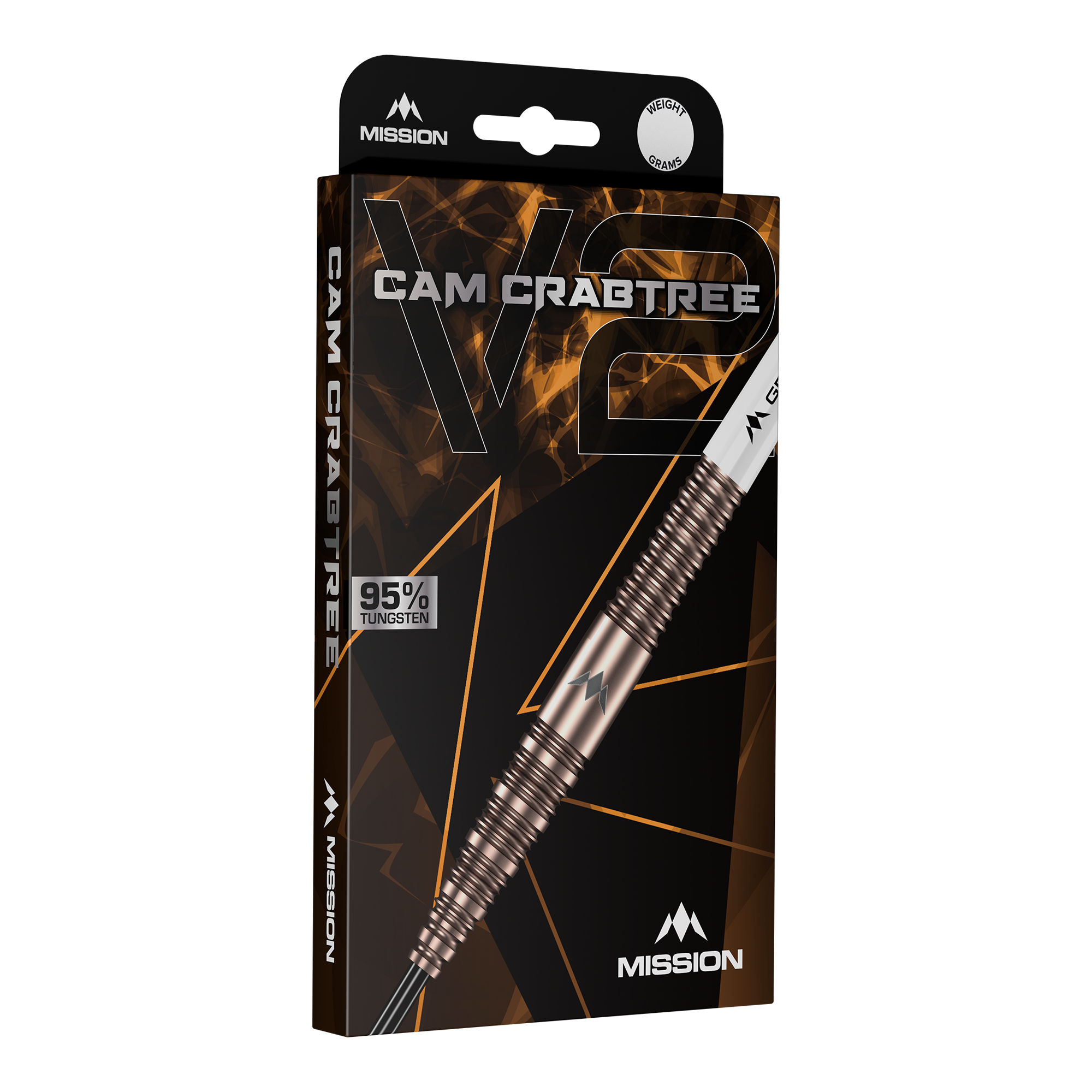 Mission Cam Crabtree V2 95% Tungsten Steeldarts Das Bild zeigt die Mission Cam Crabtree V2 95% Tungsten Steeldarts. Diese Darts zeichnen sich durch ihr professionelles Design und hohe Qualität aus.