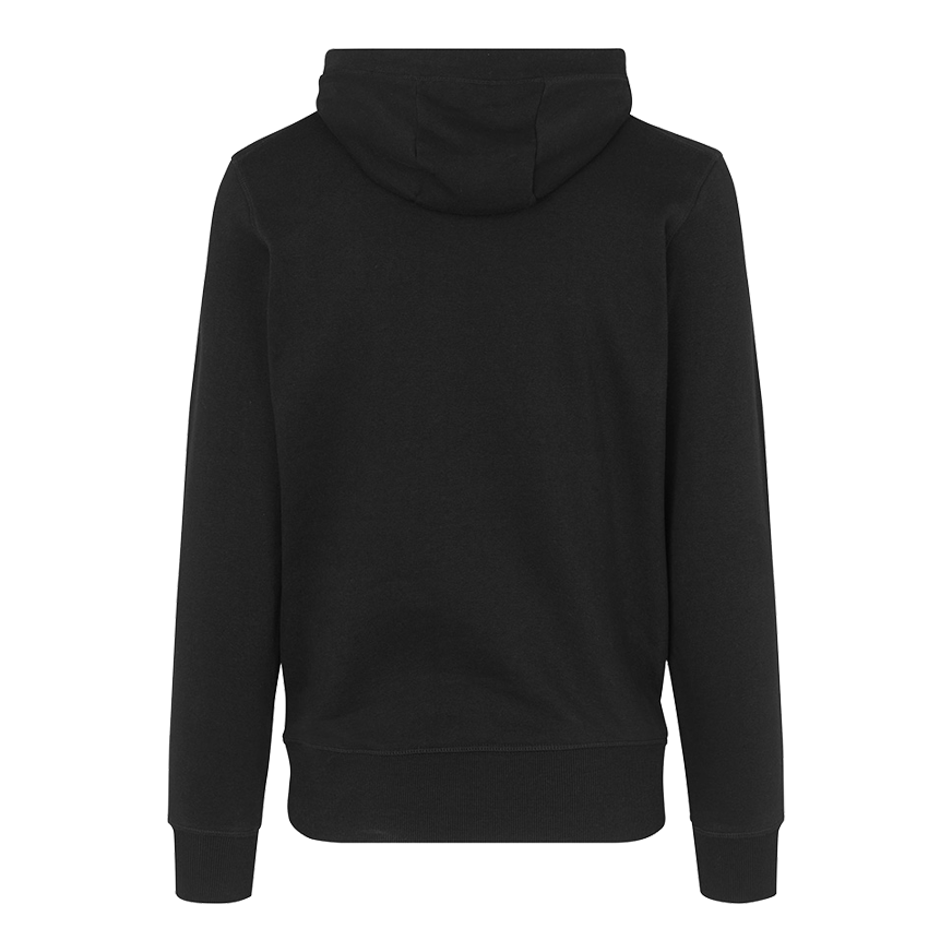 Barrels and Shafts Hoodie - Schwarz Auf dem Bild ist ein schwarzer Hoodie von hinten zu sehen. Der Hoodie hat eine Kapuze und lange Ärmel.