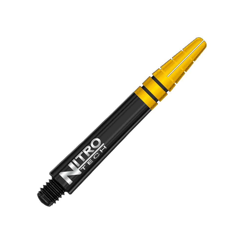 Dieses Bild zeigt einen Red Dragon Nitrotech Shaft in den Farben Schwarz und Gold. Der Schaft hat eine schwarze Basis mit goldfarbenen Akzenten und dem Aufdruck "NITRO TECH".