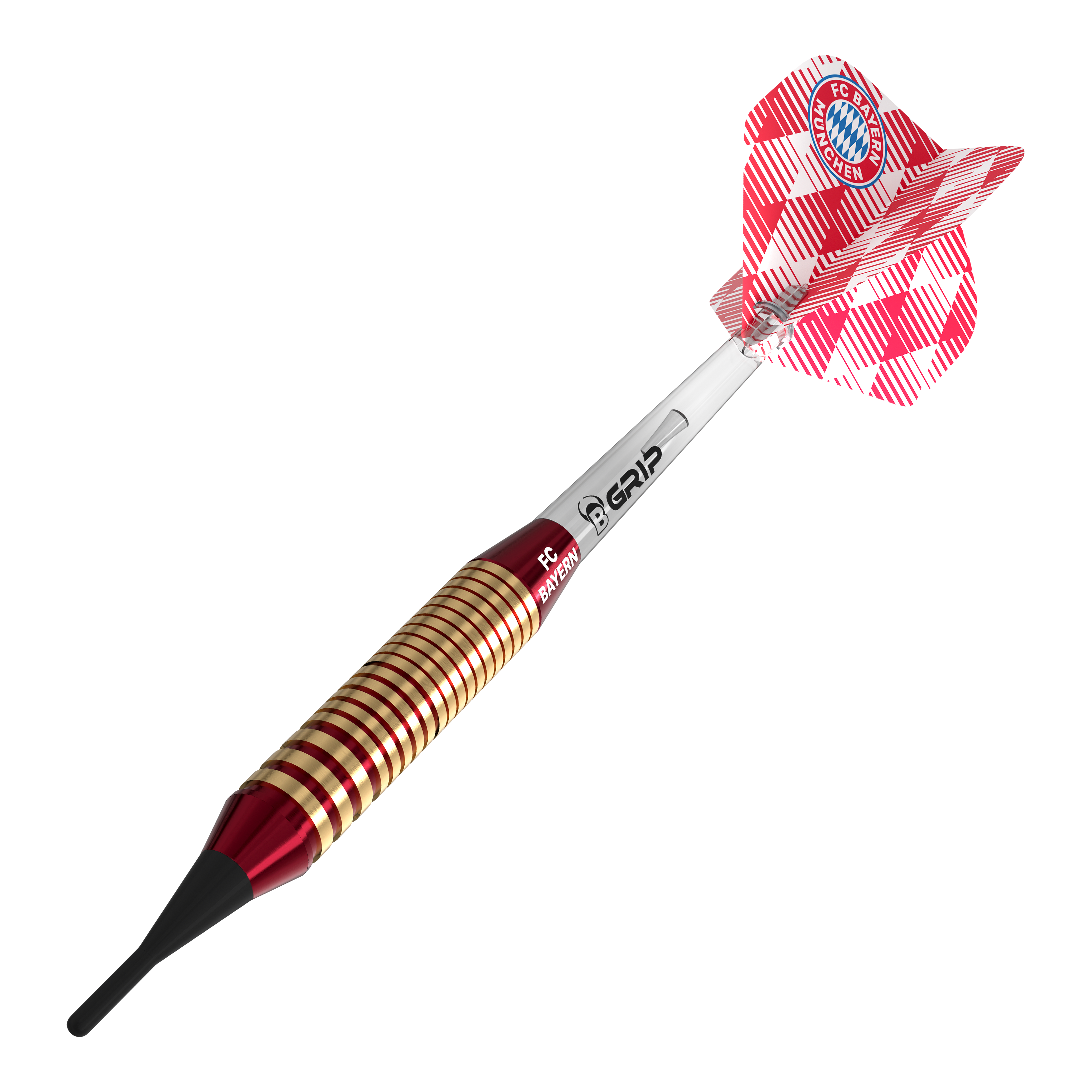 Bulls FC Bayern München Brass Softdarts - 18g Bulls FC Bayern München Brass Softdarts mit einem Gewicht von 18g sind auf dem Bild dargestellt. Diese Softdarts sind ideal für Fans des Fußballvereins.