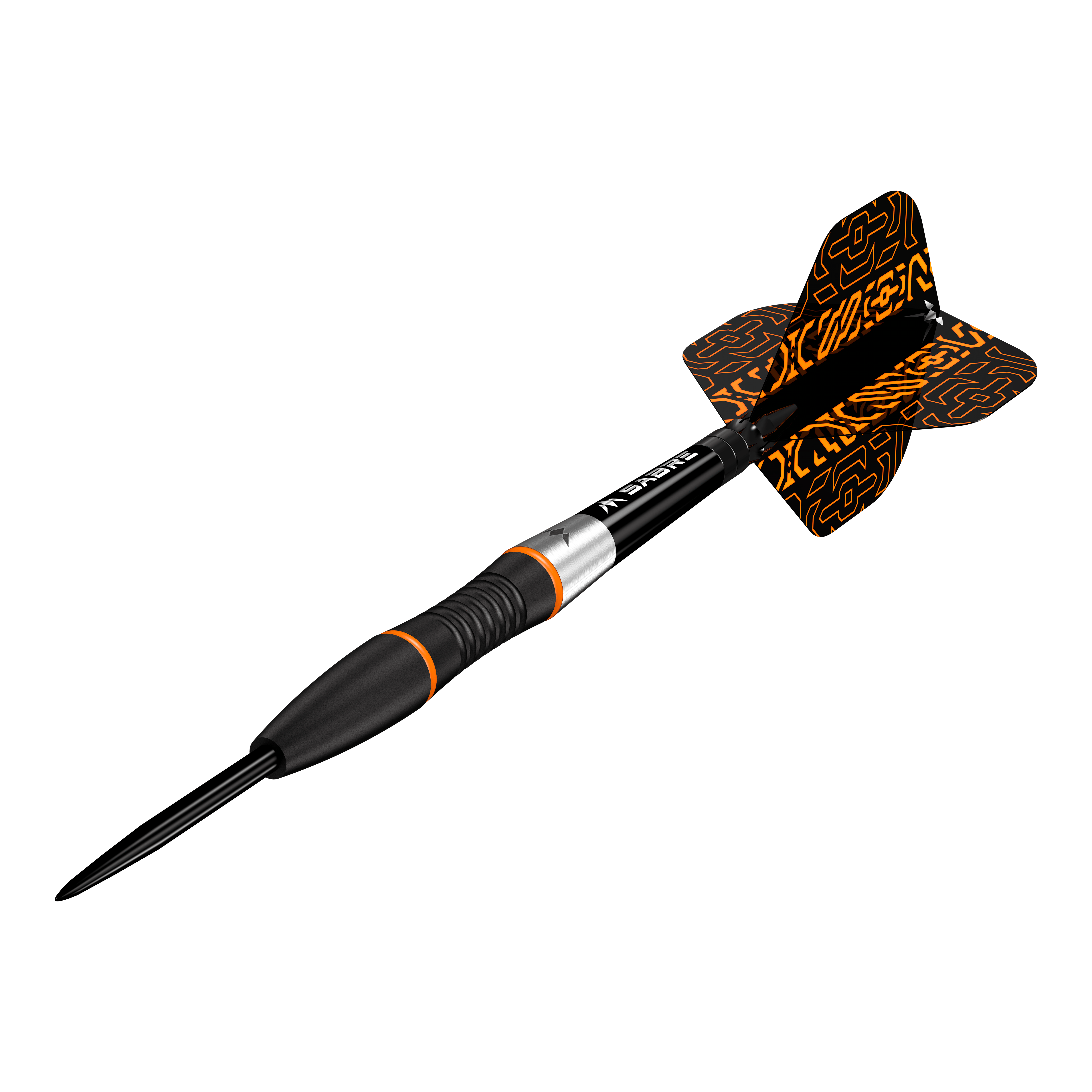 Mission Horizon Black PVD Orange Steeldarts Das Bild zeigt Mission Horizon Black PVD Orange Steeldarts. Die Darts verfügen über ein modernes schwarzes und oranges Design.