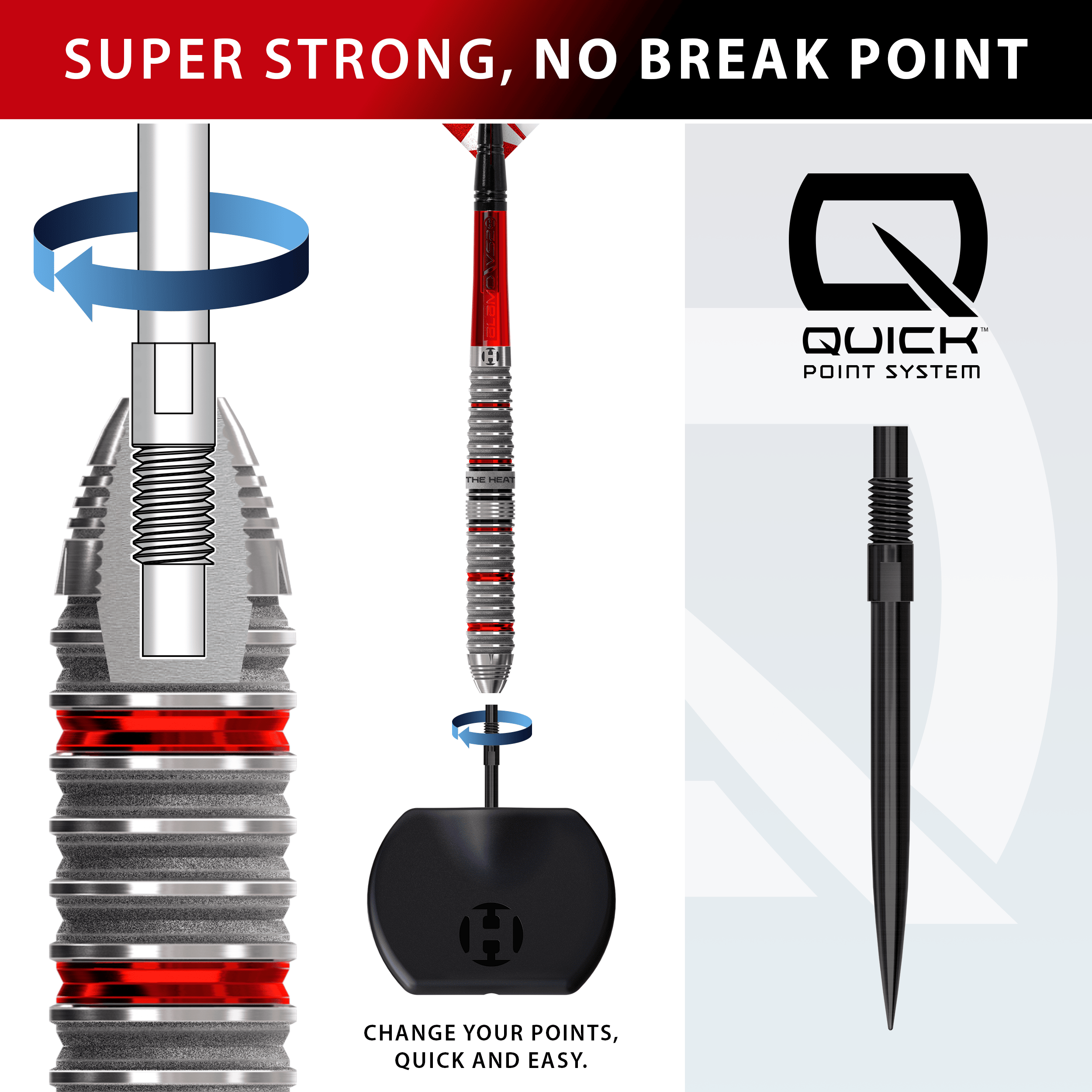 Harrows Damon Heta Series 4 Quick Point Steeldarts Das Bild zeigt die Harrows Damon Heta Series 4 Quick Point Steeldarts. Die Steeldarts liegen nebeneinander und sind deutlich erkennbar.
