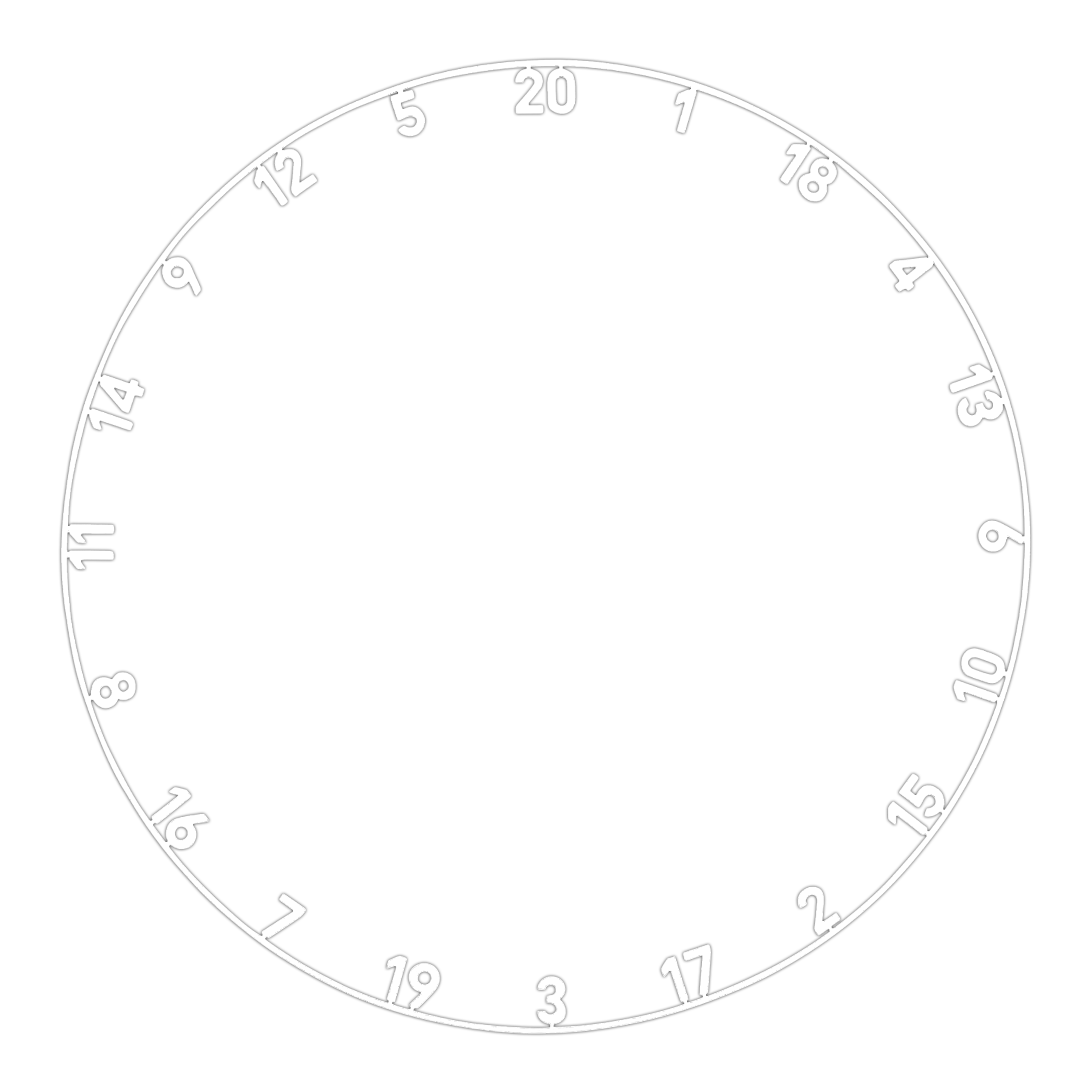 Precise 180 OnePiece Lasercut Zahlenring Abgebildet ist ein Zahlenring mit klassischem weißen Design. Das Produkt scheint für ein Dartboard oder ähnliches verwendet zu werden.