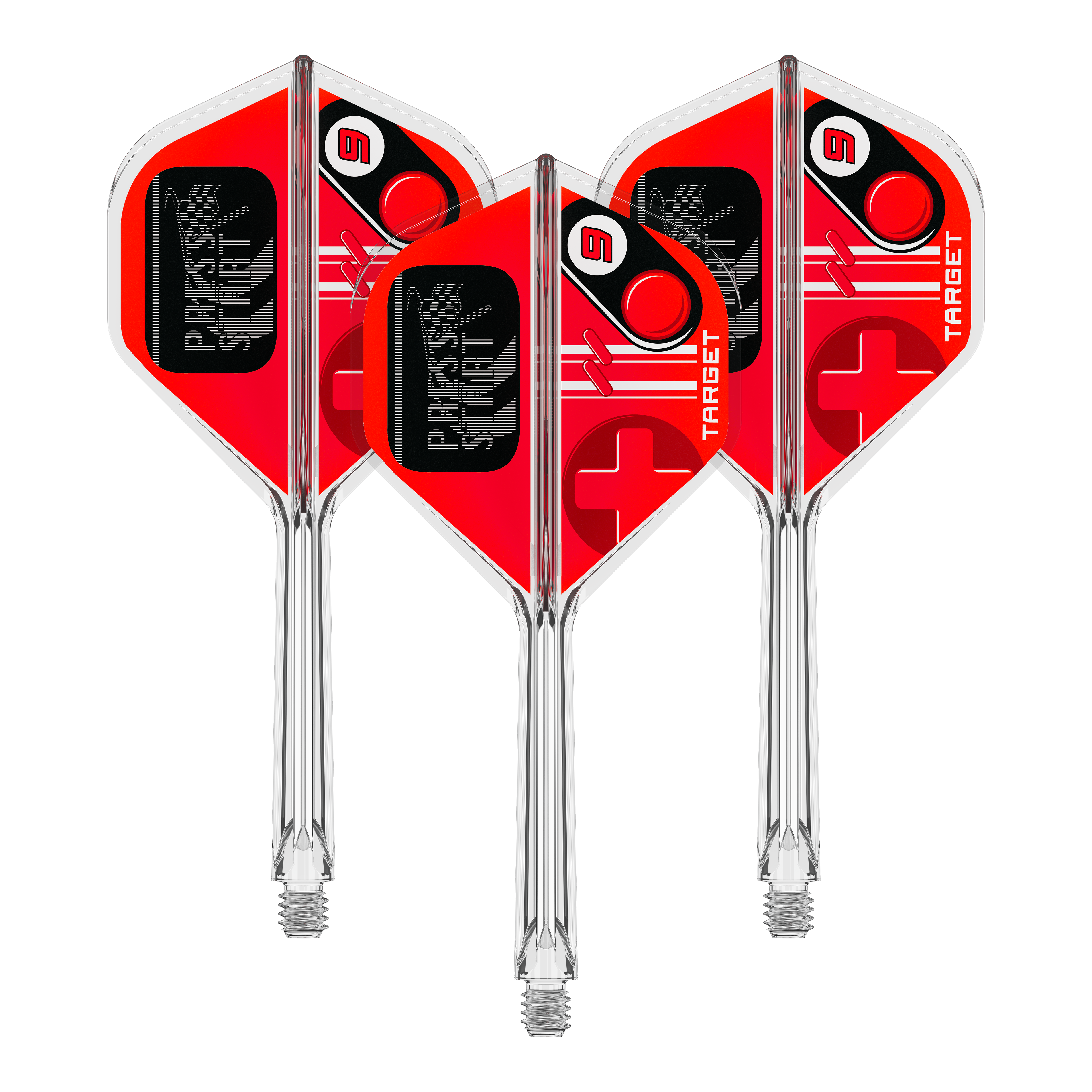 Abbildung des Dartzubehörs 410587_Target_K-Flex_PressStart_No2_Standard_Flights_33mm_1Set. Das Bild repräsentiert eine Produktvariante mit mehreren Teilen.