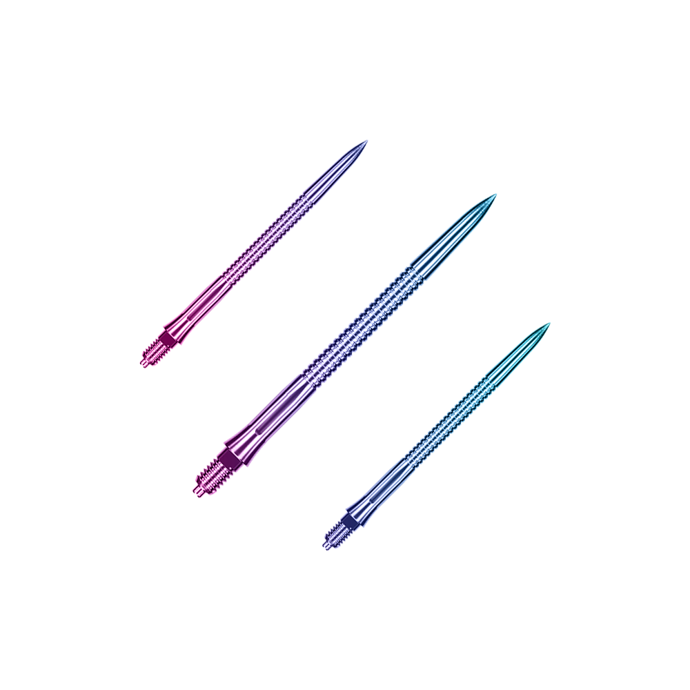 Caliburn EZ-EVO Dartspitzen - Grooved - Rainbow Set aus mehreren bunten Dartspitzen mit Rillen, jeweils 36mm lang. Die Spitzen sind für Dartsport vorgesehen.