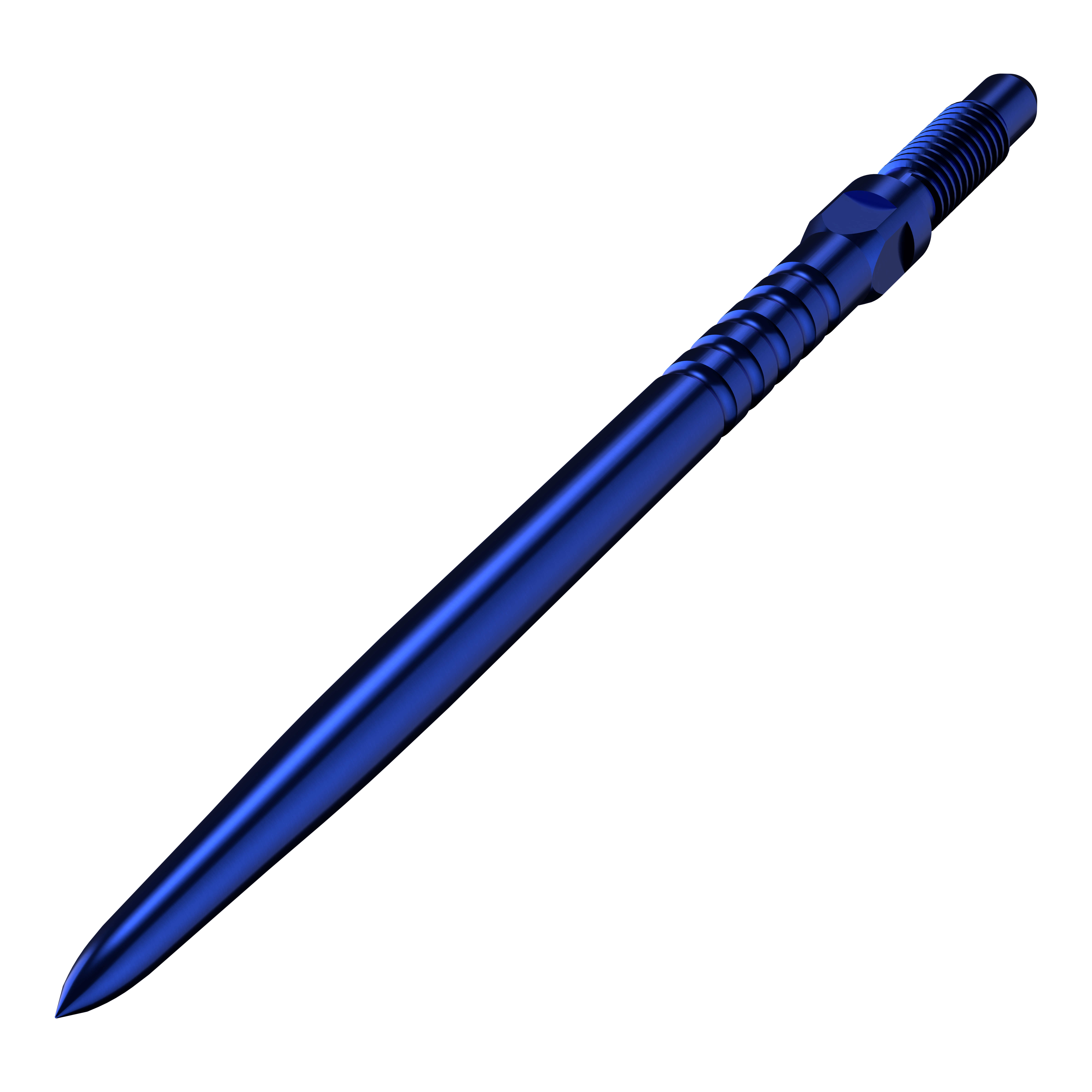Das Bild zeigt das Dart-Zubehörteil BU57714_BullsNL_Convertible_Points_RingedGrip_Blau_36mm_2. Es handelt sich um blaue, geriffelte Dartspitzen.