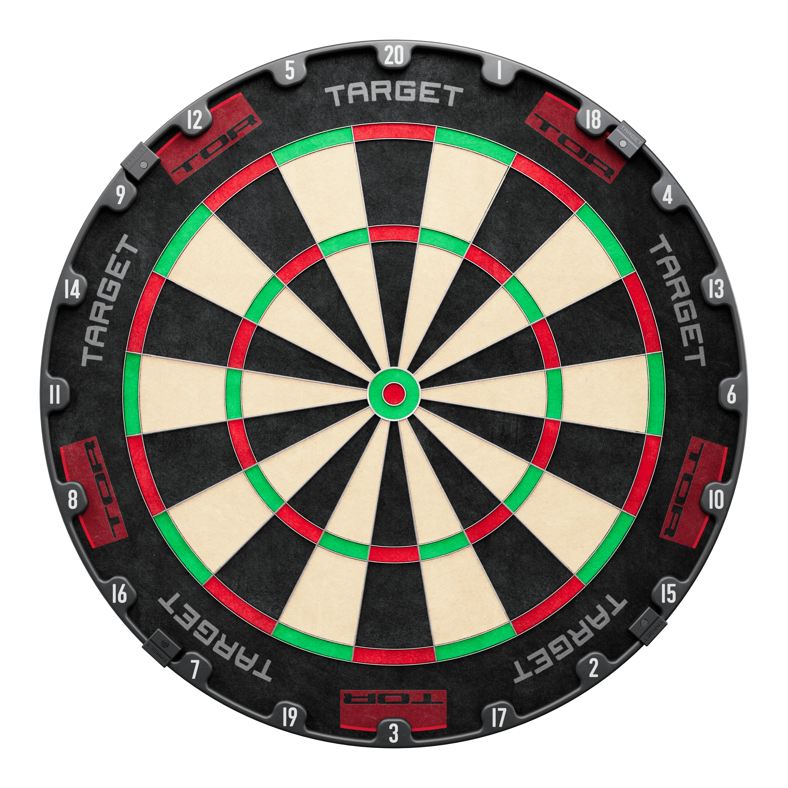 Target TOR Steeldartboard Target TOR Steeldartboard ist als rundes Dartboard klar abgebildet. Die Segmente und Zahlen sind sichtbar.