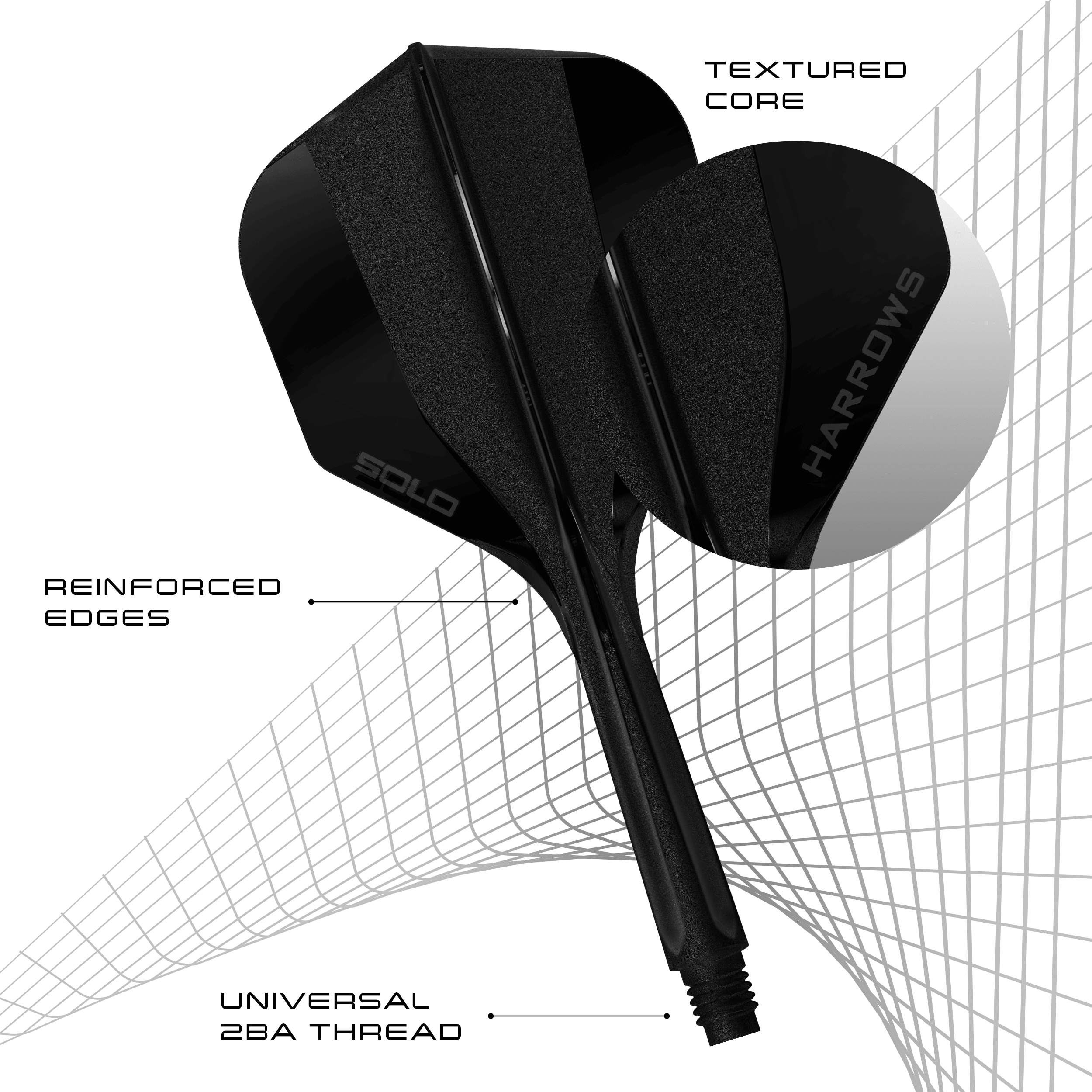 Harrows Solo No6 Flight-Shaft-System - Schwarz Abgebildet ist das Harrows Solo No6 Flight-Shaft-System in Schwarz. Das Produkt ist in einer anderen Perspektive zu sehen.