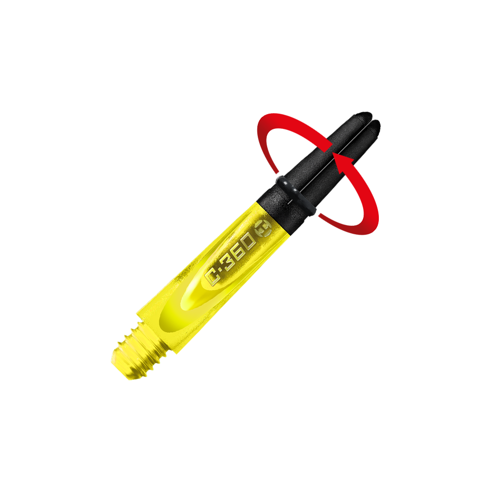 Das Bild zeigt einen gelben Harrows Carbon 360 Shafts. Der Schaft hat schwarze Akzente und besteht aus robustem Material.