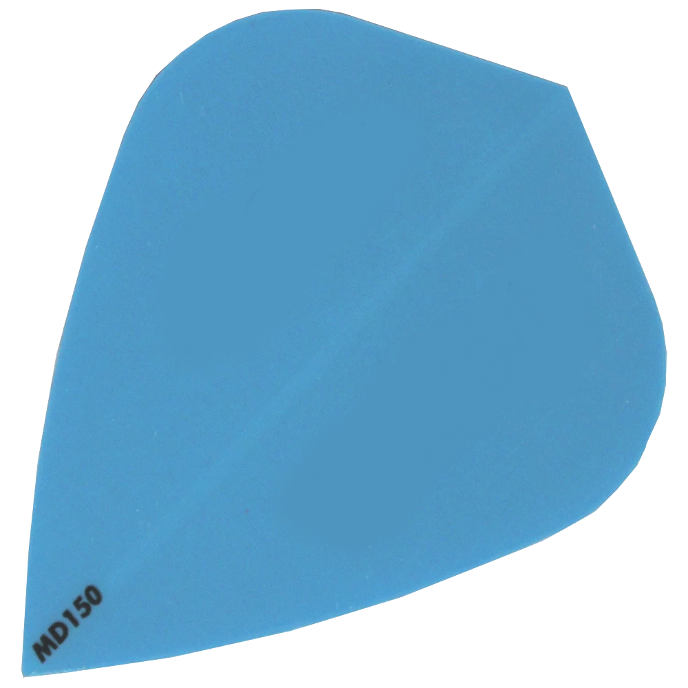 Das Bild zeigt ein blaues Dart-Flugblatt mit der Bezeichnung "MD150" in der Ecke. Es handelt sich um das Produkt "McDart MD150 - Kite Flight".