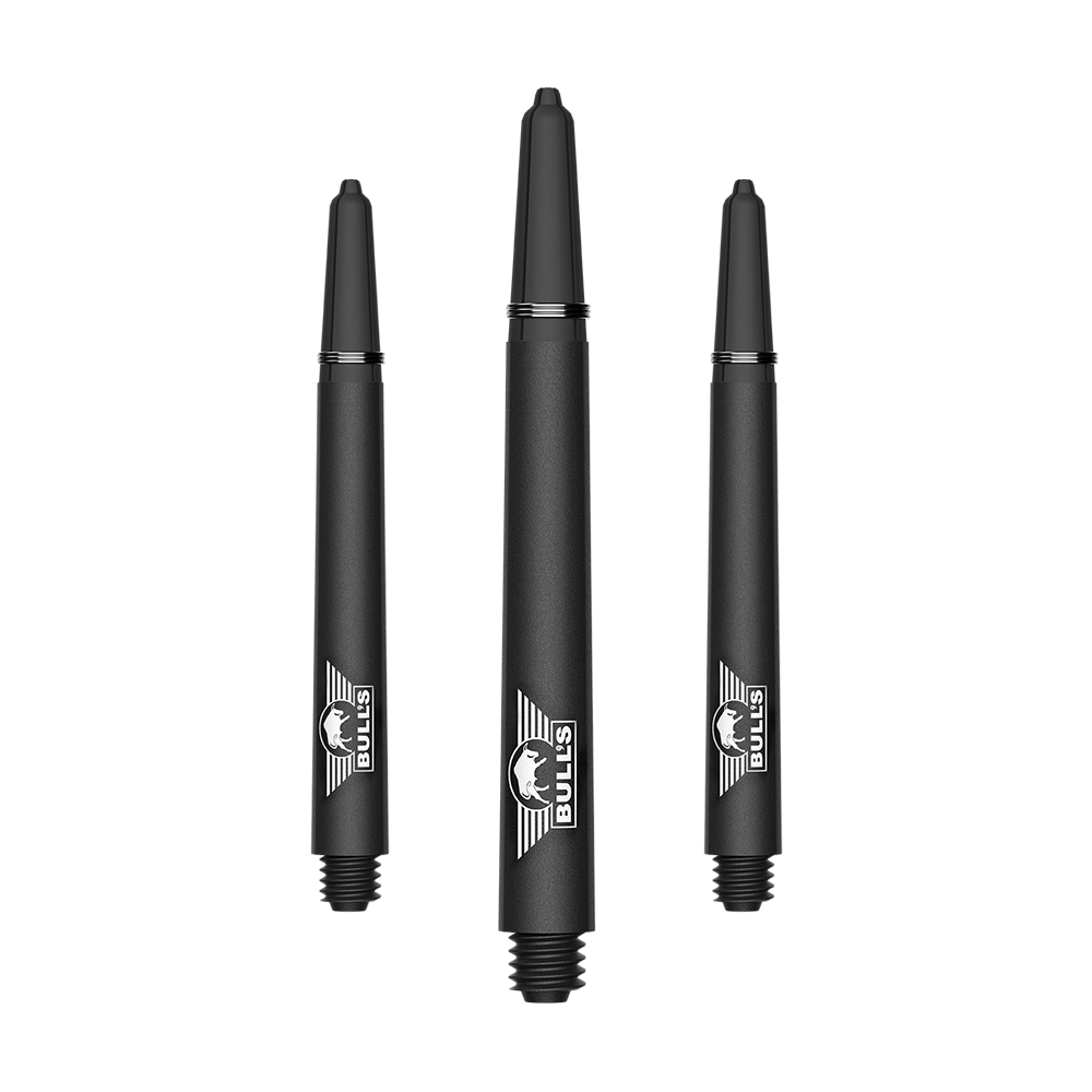 Hier sieht man ein Set schwarzer Capo Carbon Shafts in mittlerer Länge. Die Shafts sind 46 mm lang.