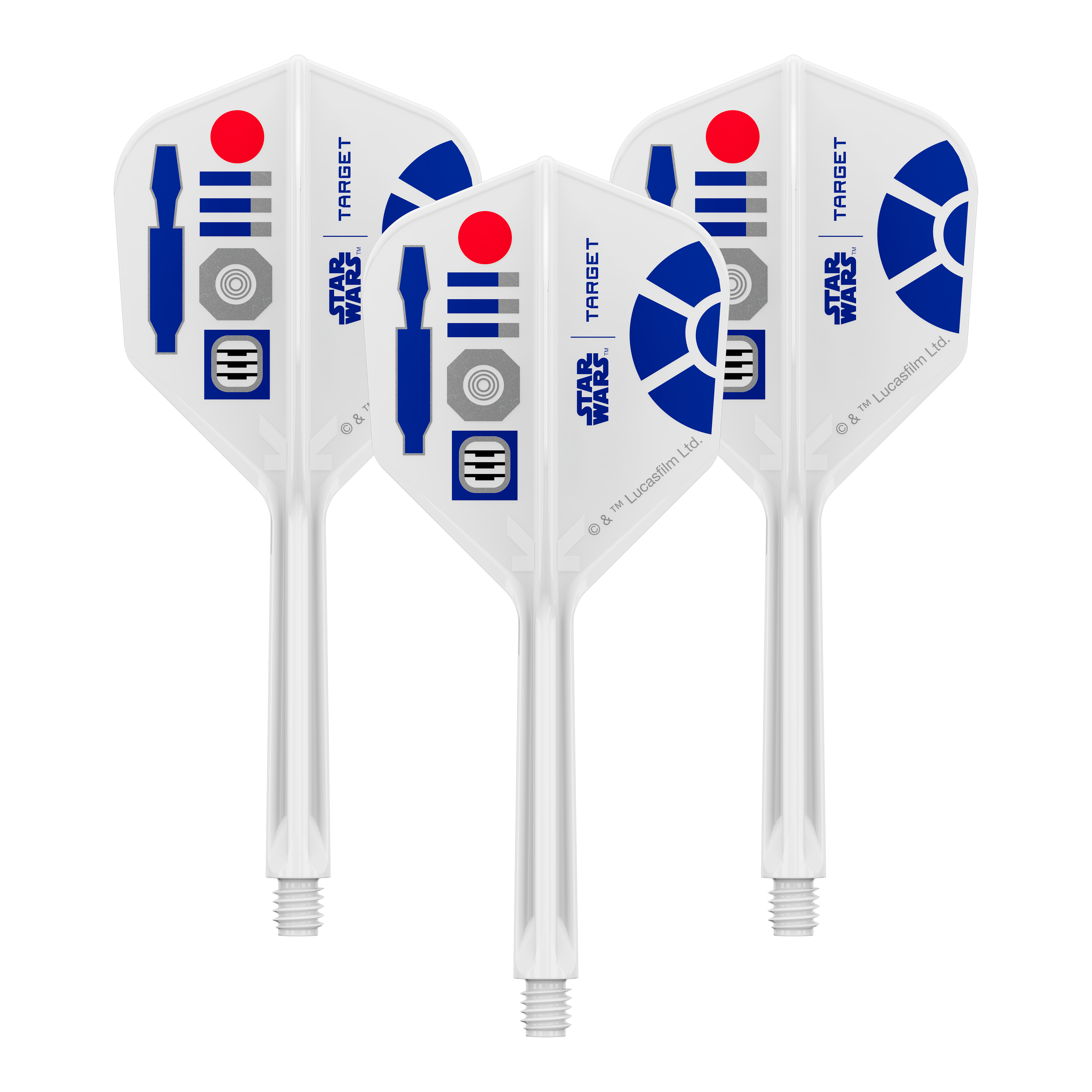 Target Star Wars K-Flex R2D2 No6 Flights Zu sehen ist ein Produkt mit dem Dateinamen 410512_Target_StarWars_KFlex_R2D2_No6_Flights_Medium_33mm_1Set. Vermutlich handelt es sich dabei um ein Set von Dart-Flights mit Star Wars Thema.