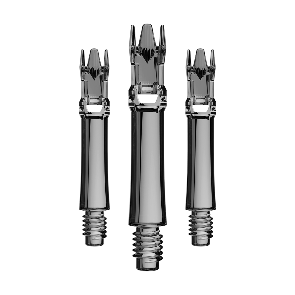 L-Style L-System Ersatzshafts - Clear Black Abgebildet ist ein Set von schwarzen transparenten Ersatzshafts. Die Shafts sind ordentlich zusammengesetzt.