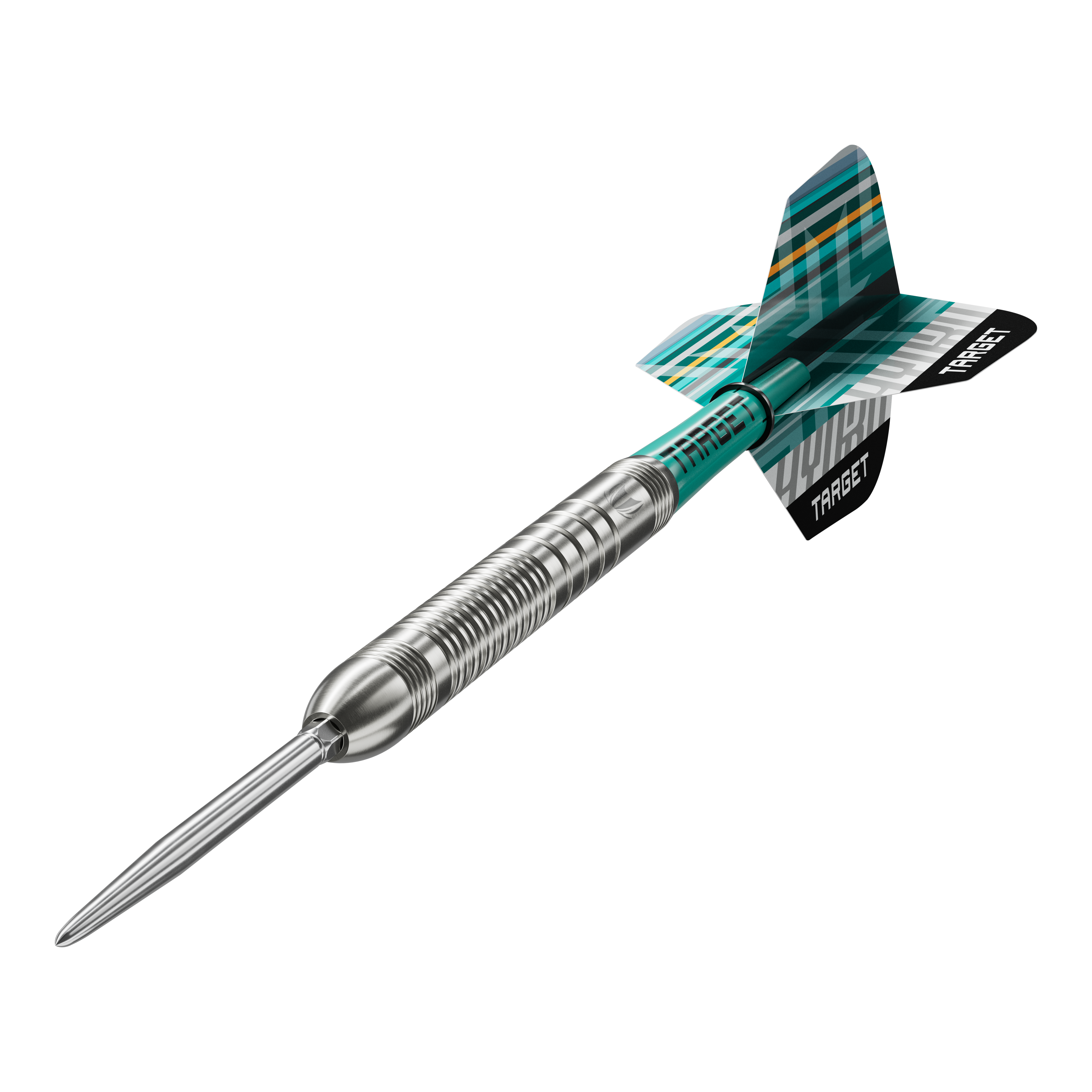 Target Hydro 03 Swiss Point Steeldarts Die Target Hydro 03 Swiss Point Steeldarts sind auf dem Bild zu sehen. Die Nahaufnahme hebt die Details der Darts hervor.