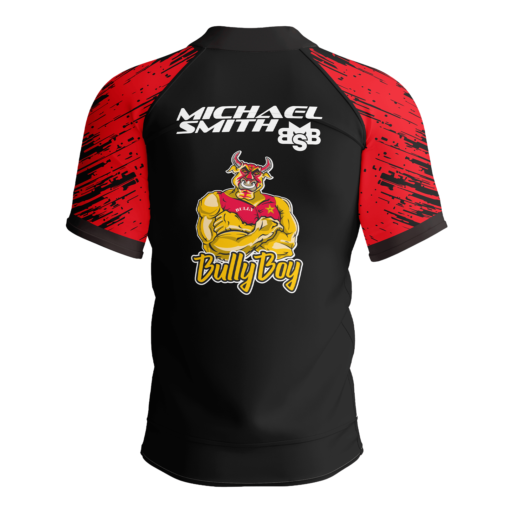 Shot Michael Smith Red Strip Polo Dartshirt Das Bild zeigt das Shot Michael Smith Red Strip Polo Dartshirt. Dieses Dartshirt ist speziell für Fans von Michael Smith entworfen.