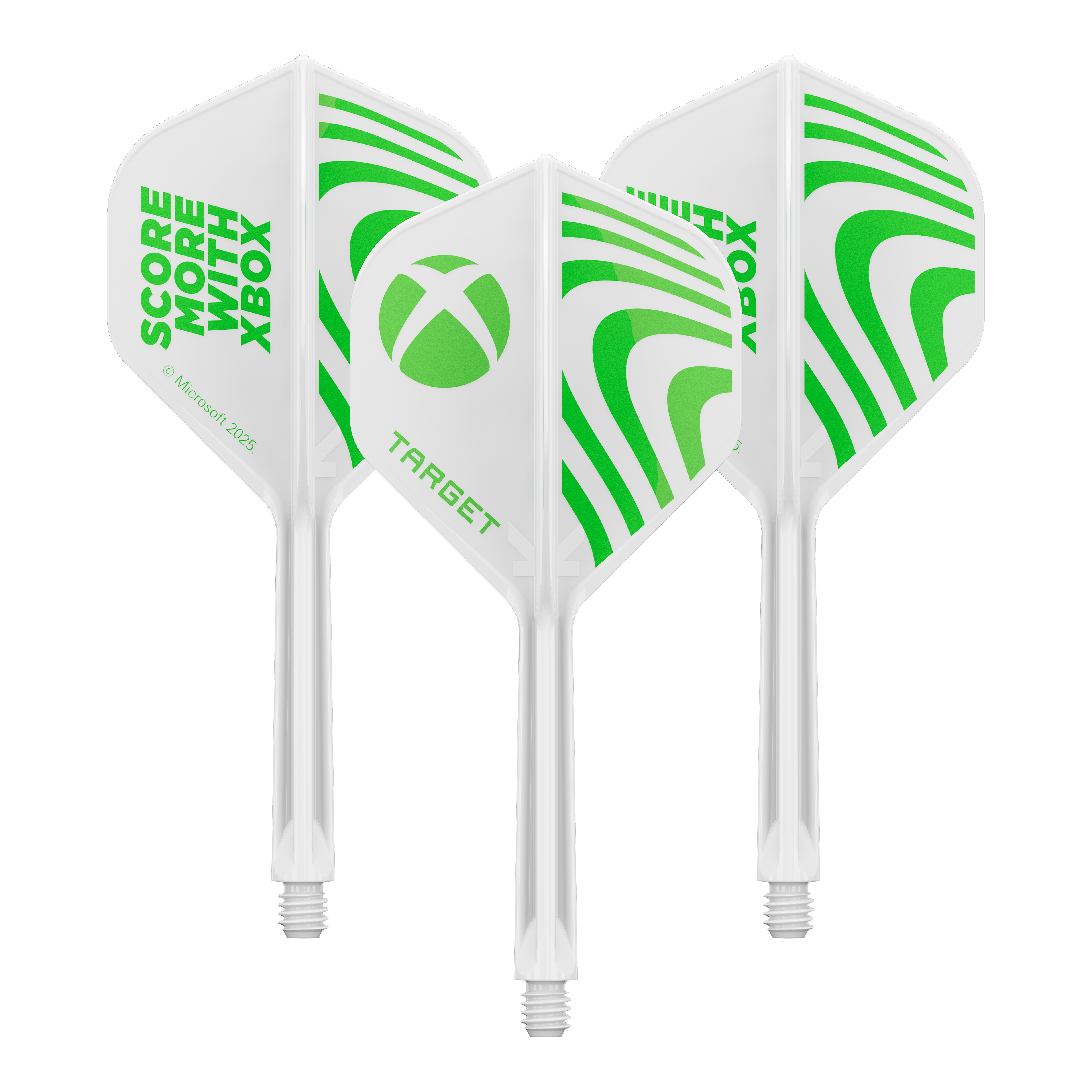 Ein Produktbild mit dem Dateinamen 410612_Target_Xbox_KFlex_No2_Standard_Flights_33mm_1Set. Es handelt sich wahrscheinlich um ein Set vom Dartzubehör.