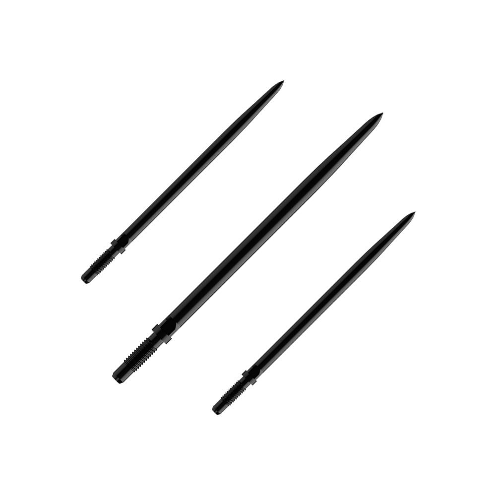 Hier ist ein Set glatter, schwarzer Dartspitzen mit 40mm Länge abgebildet. Mehrere Spitzen sind zusammen gezeigt.