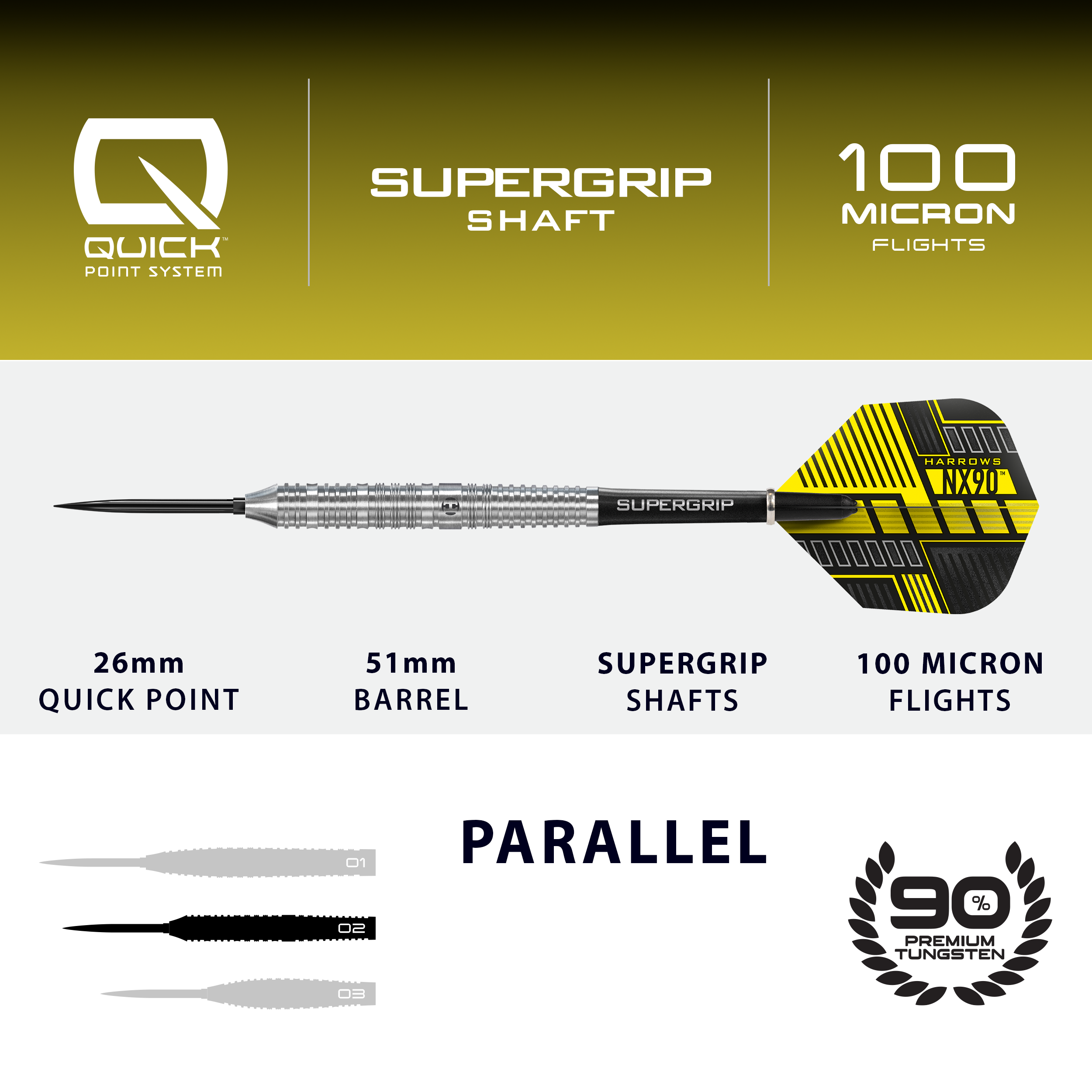 Harrows NX90 Parallel Quick Point Steeldarts Abgebildet sind die Harrows NX90 Parallel Quick Point Steeldarts. Diese Steeldarts eignen sich für den ambitionierten Dartspieler.