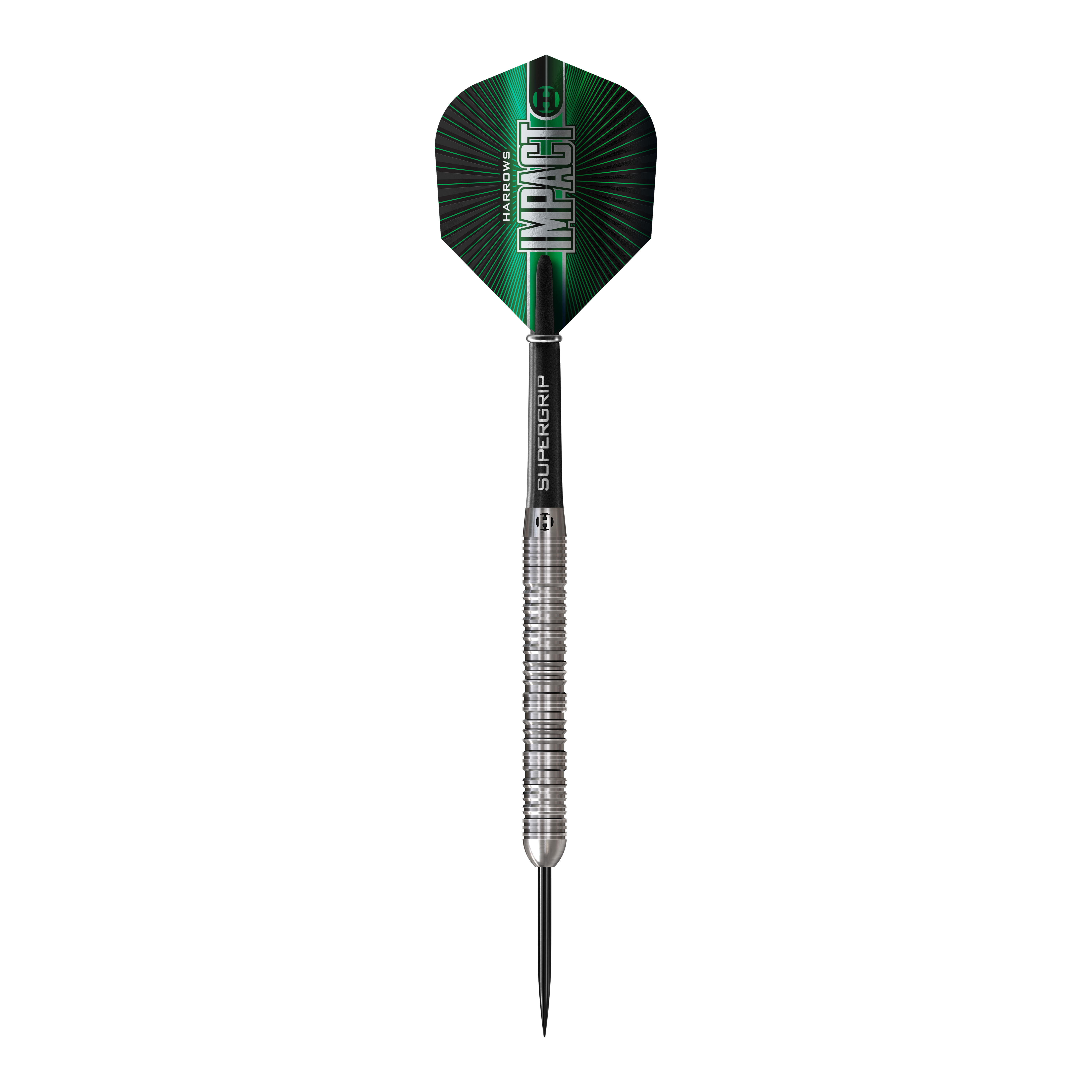 Das Bild zeigt Harrows Impact Steeldarts. Die Darts sind modern gestaltet und für Steeldart-Wettkämpfe geeignet.