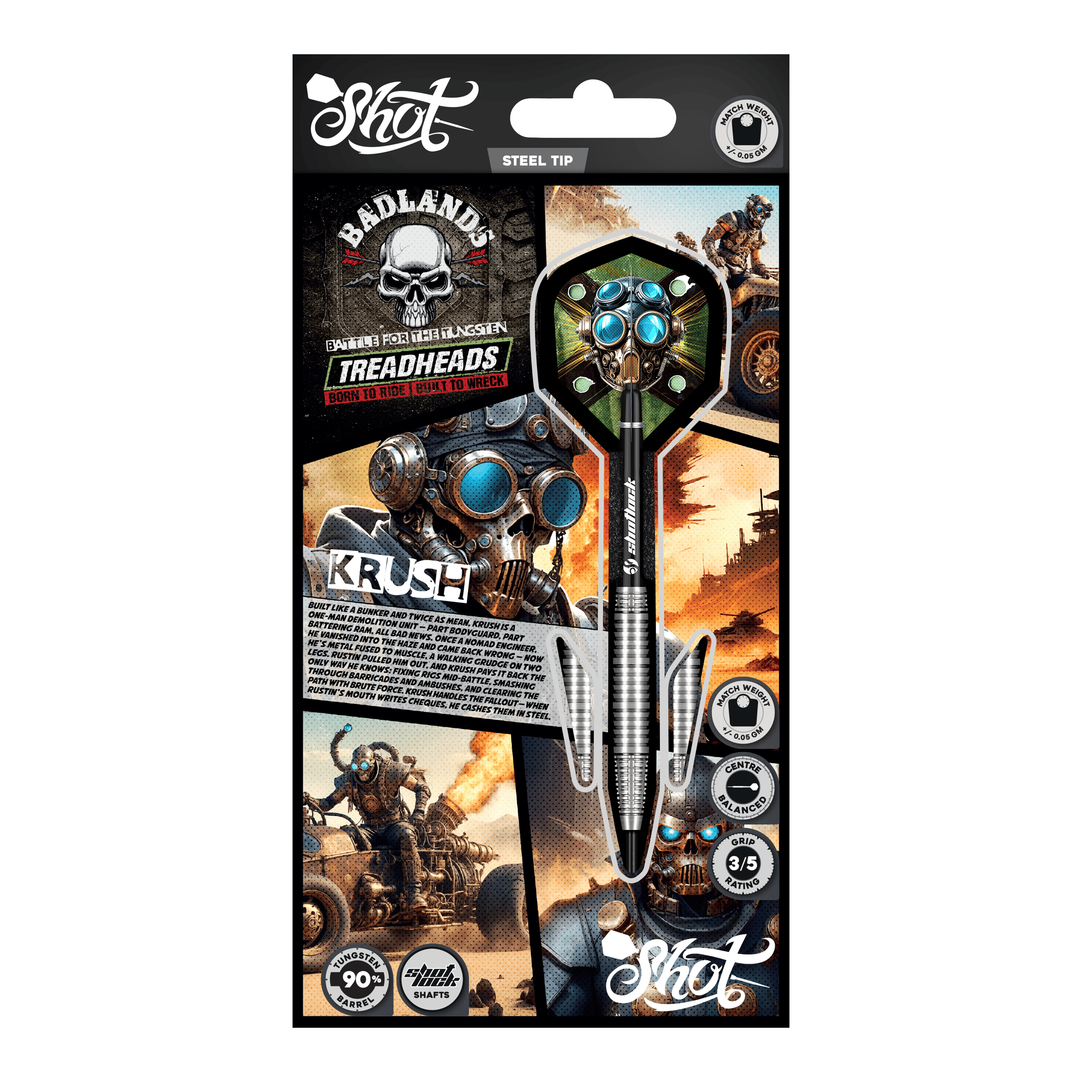 Shot Badlands Krush Steeldarts Abgebildet sind die Shot Badlands Krush Steeldarts. Diese Steeldarts sind für ein exaktes Spiel konzipiert.