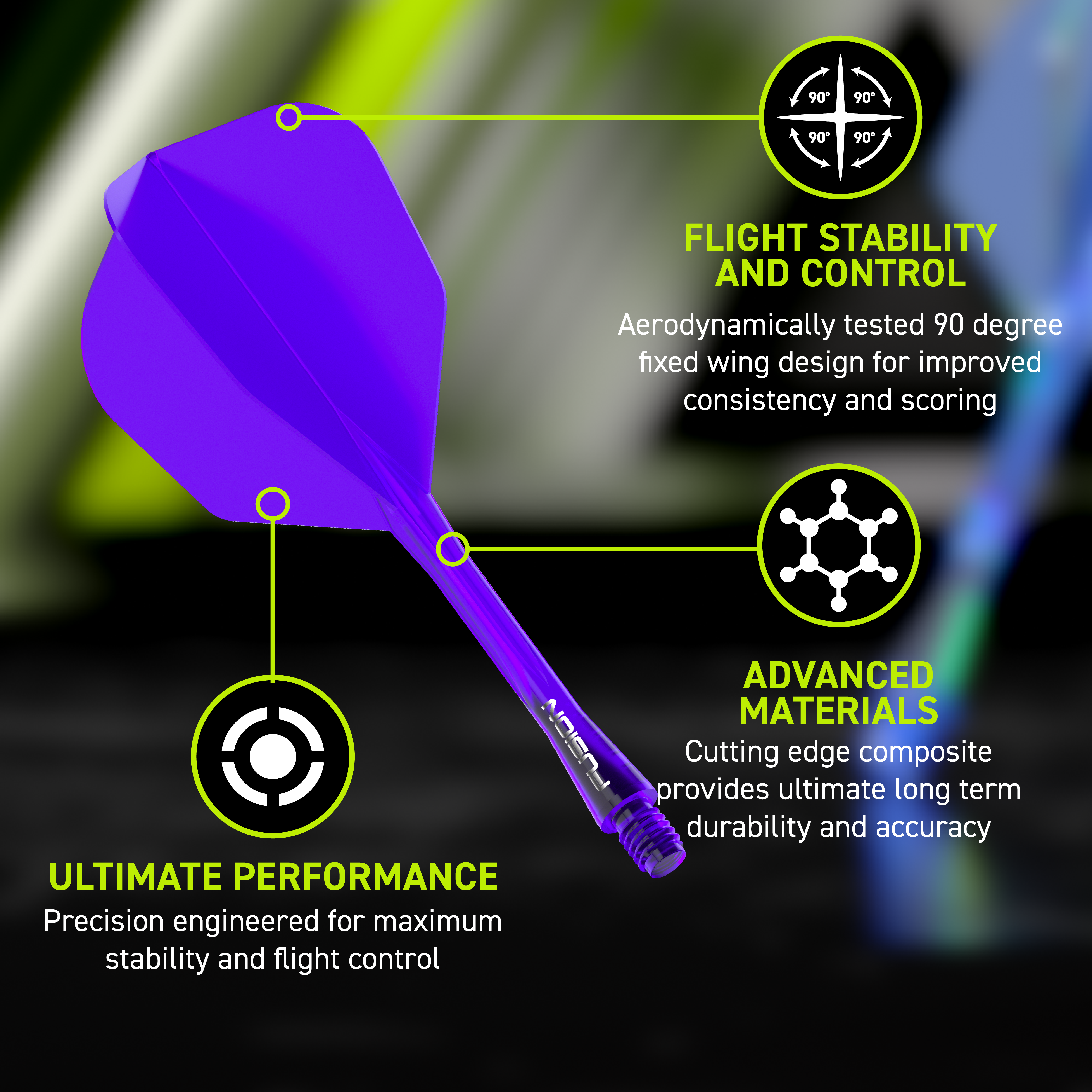 Winmau Fusion Flight-Shaft-System No6 Lila Das Bild zeigt das Winmau Fusion Flight-Shaft-System No6 in Lila. Es verbessert die Flugeigenschaften von Dartpfeilen.