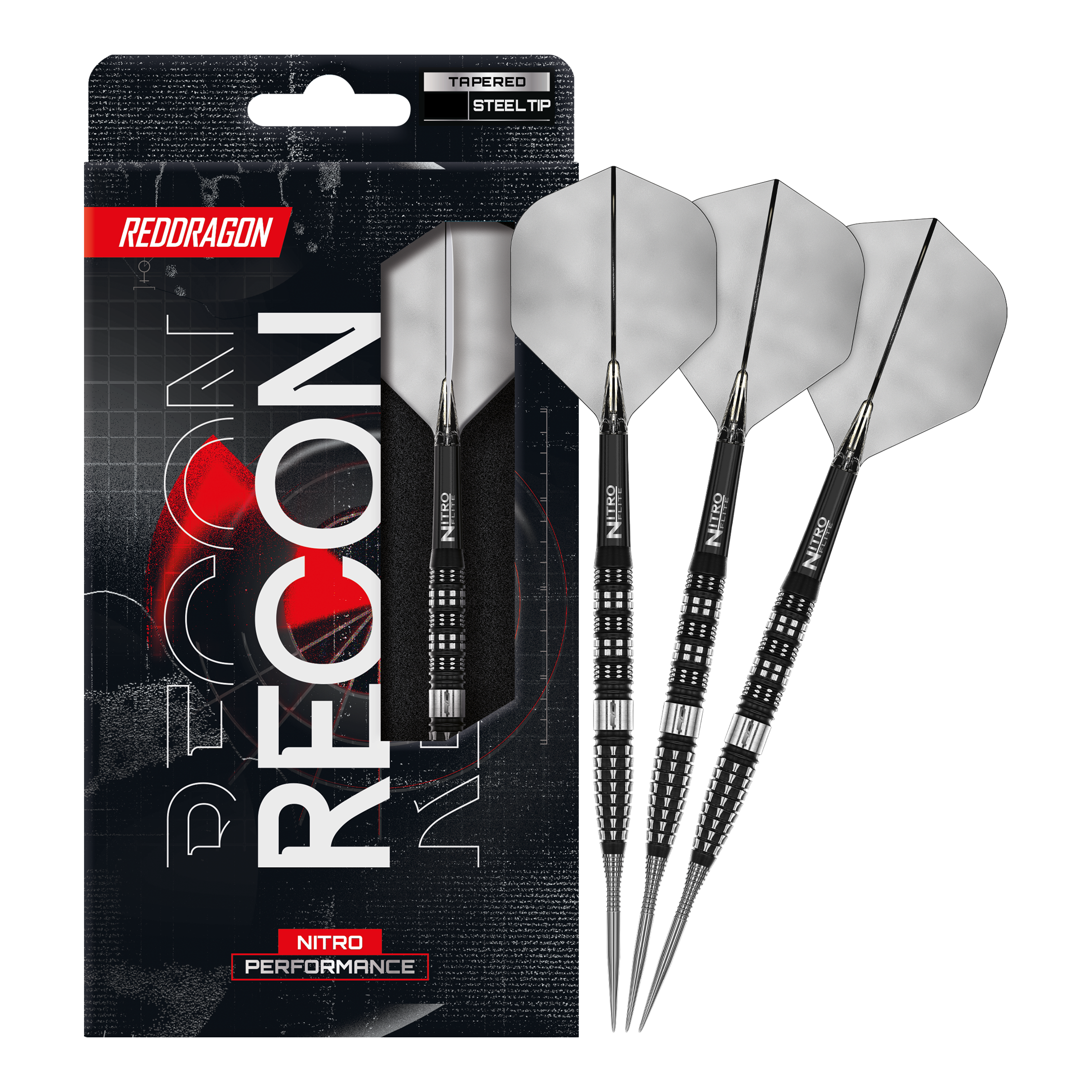 Red Dragon Recon Tapered Steeldarts Red Dragon Recon Tapered Steeldarts. Das vollständige Set der Steeldarts wird auf dem Bild präsentiert.