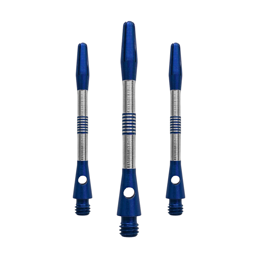 Zu sehen ist ein Set aus blauen BullsNL Cetra Aluminium Shafts mit 48 mm Länge. Diese Shafts sind Zubehör für Dartpfeile.