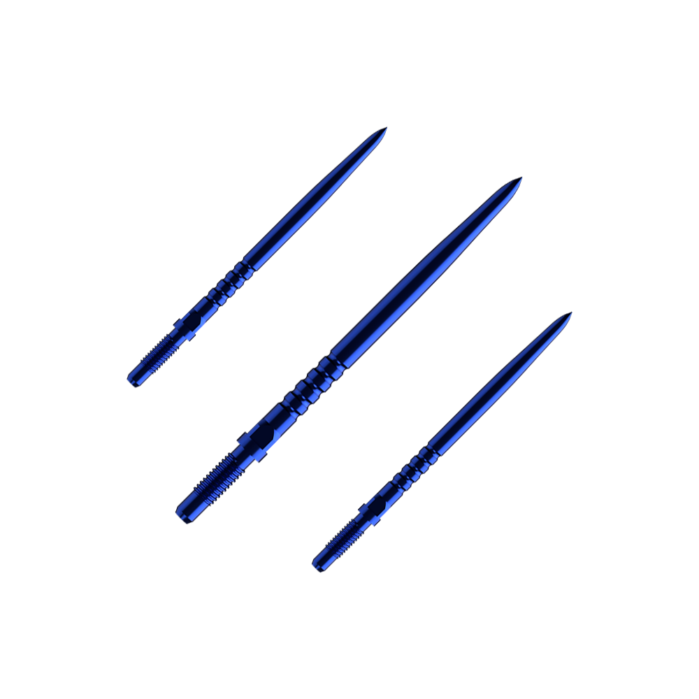 Bulls NL Convertible Point Dartspitzen - Ringed Grip - Blau Hier sieht man ein Set aus mehreren RingedGrip Convertible Points in Blau, 32mm lang. Es sind Ersatzspitzen für Dartpfeile.