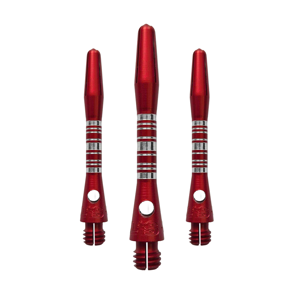 Bulls NL Supra Aluminium Shafts - Rot - 34 mm Dieses Bild zeigt die Bulls NL Supra Aluminium Shafts in Rot, 34 mm lang, als Set. Die Schäfte sind robust und ideal für Dartspieler.