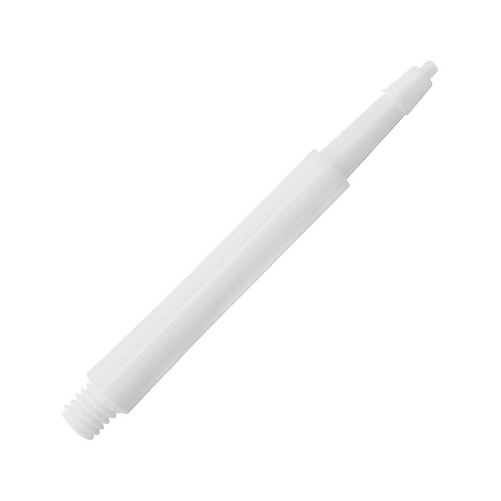 HRC12626W_Harrows_Clic_Standard_Shafts_Weiss_30mm_2 Das Bild zeigt einen weißen Harrows Clic Standard Shaft für Darts. Er ist aus Kunststoff gefertigt und hat ein Schraubgewinde am Ende.