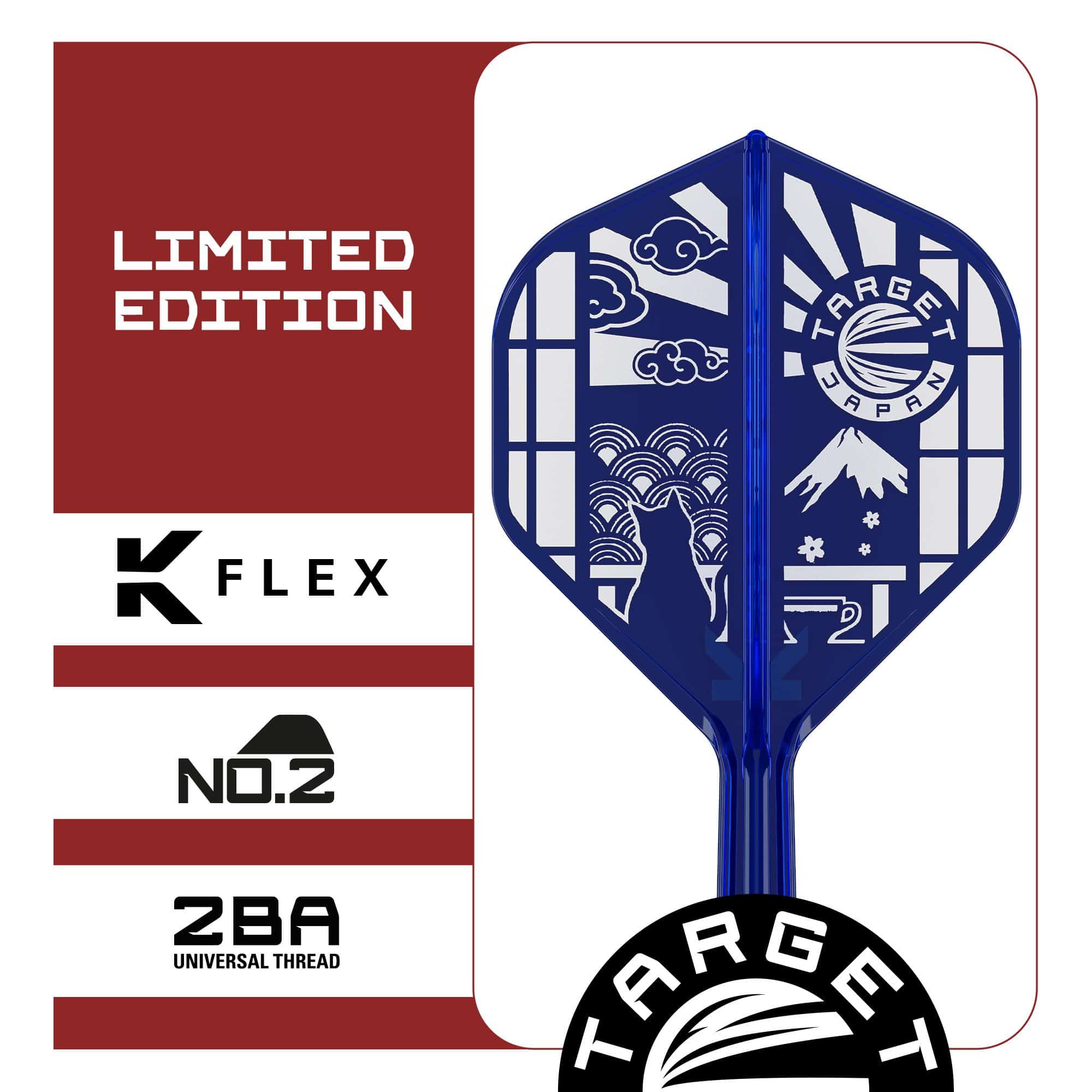 Target Japan K-Flex Blue Limited No2 Standard Flights Dieses Bild zeigt die Target Japan K-Flex Blue Limited No2 Standard Flights. Die Flights sind in blauer Farbe gestaltet.