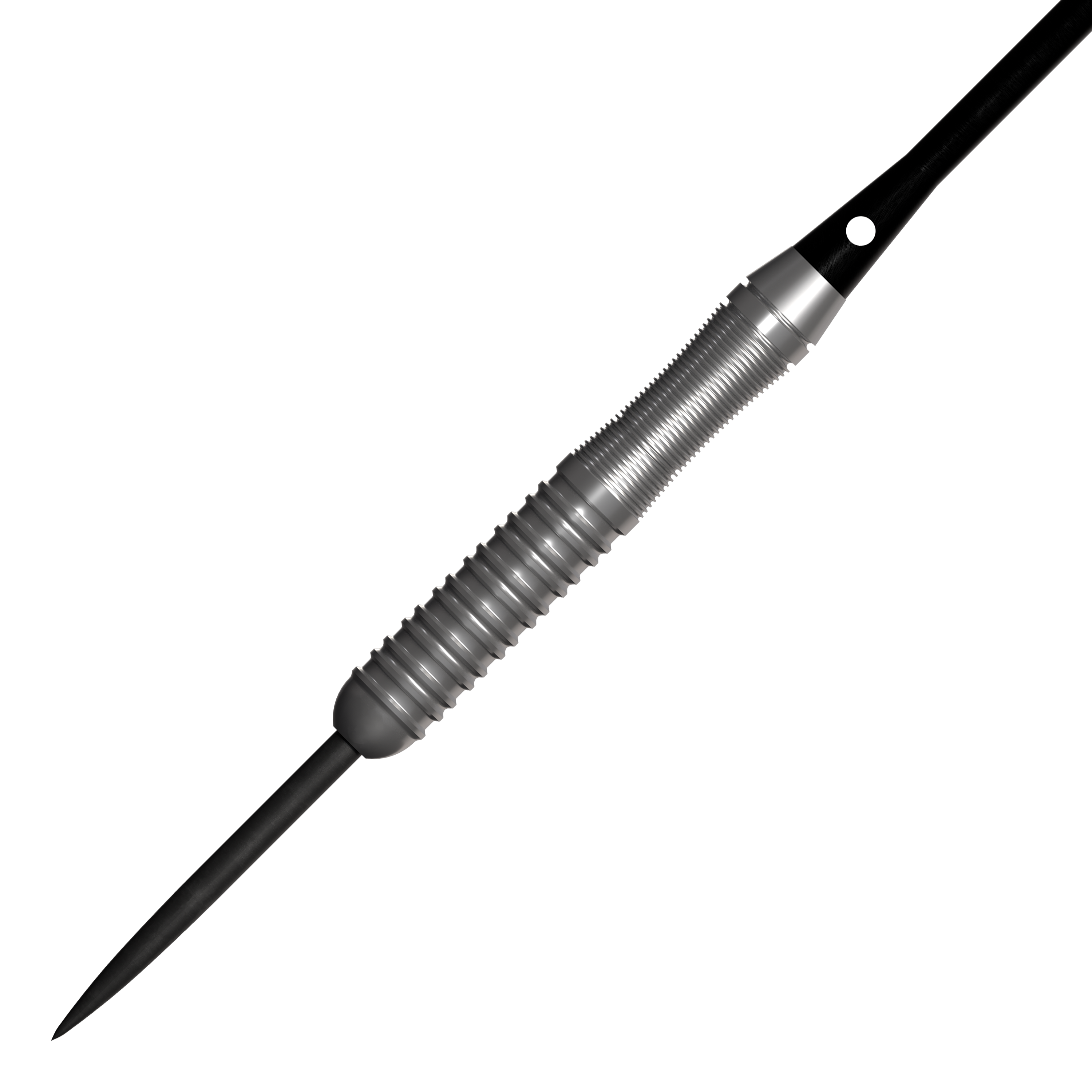 Bulls NL Lightning Pink Steeldarts Das Bild zeigt einen silbernen Steeldartpfeil mit einem geriffelten Griff. Es handelt sich um das Produkt "Bulls NL Lightning Pink Steeldarts".